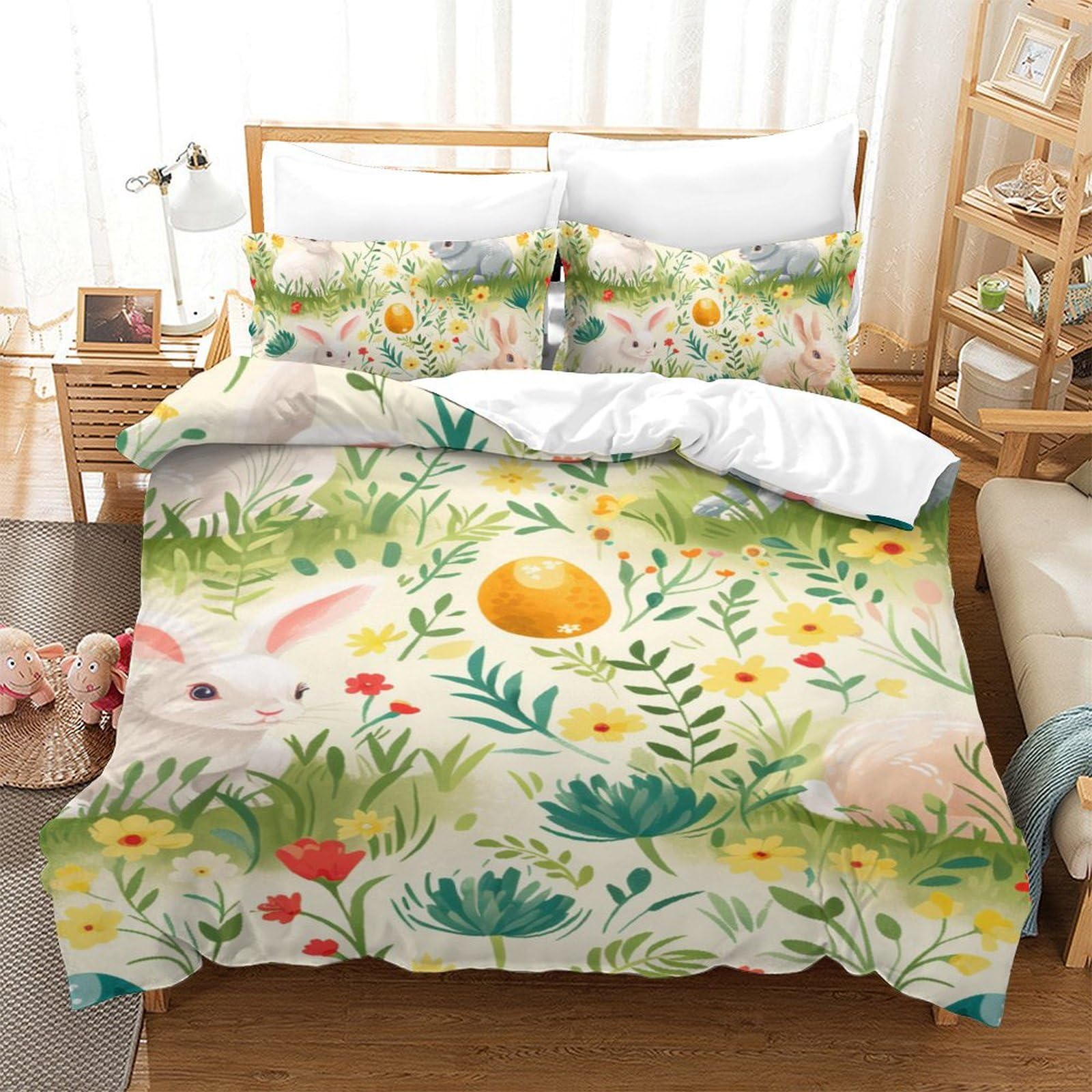 Housse de couette lapin 3D 140x200 pour chambre enfant en microfibre douce