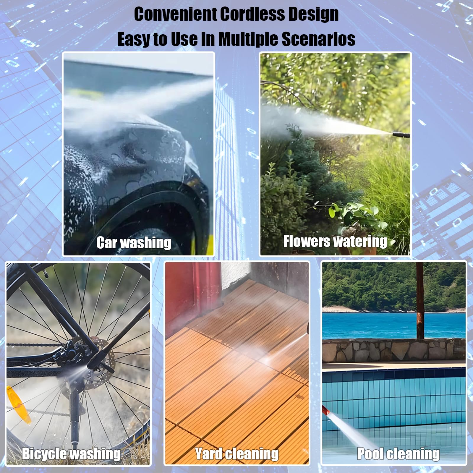 Hidrolimpiadora de Alta Presión 21V Hidrolimpiadora Portatil con 2 Baterías | Pistola de Agua Alta Presión con 2 Boquillas, Lavadora a Presión Inalámbrica para Limpieza de Jardín/Coche/Piso