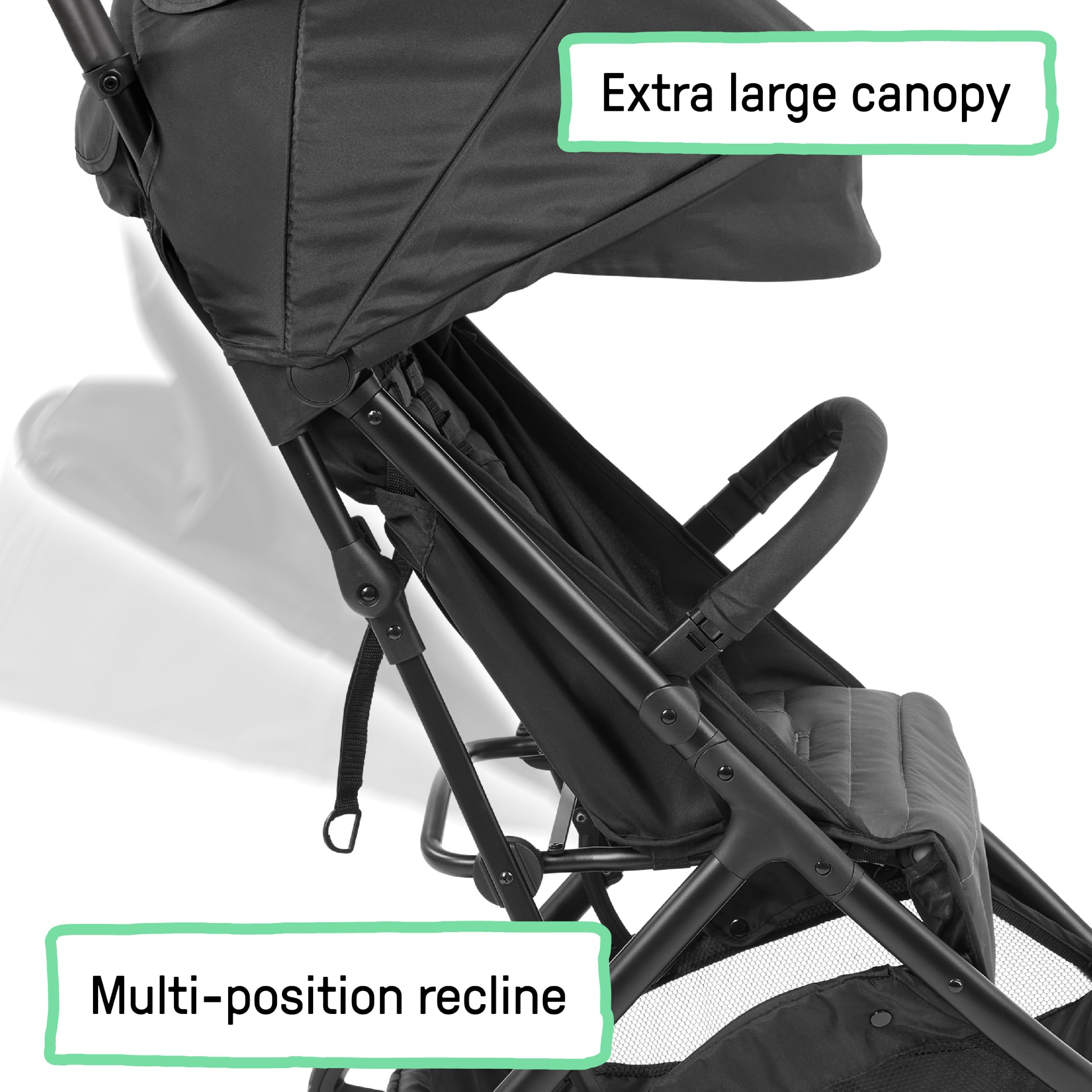 Ingenuity Passeggino 3Dquickclose CS+ Pieghevole Compatto con Cappottina Oversize, Ampio Spazio Portaoggetti, Leggero, Nero