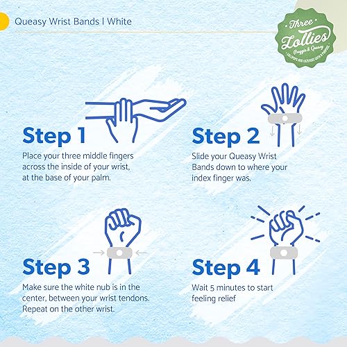 Miniatura 9 de Three Lollies Queasy - Pulseras antináuseas  Alivio de náuseas y vómitos de náuseas matutinas, mareos por movimiento, migraña  clínicamente probado