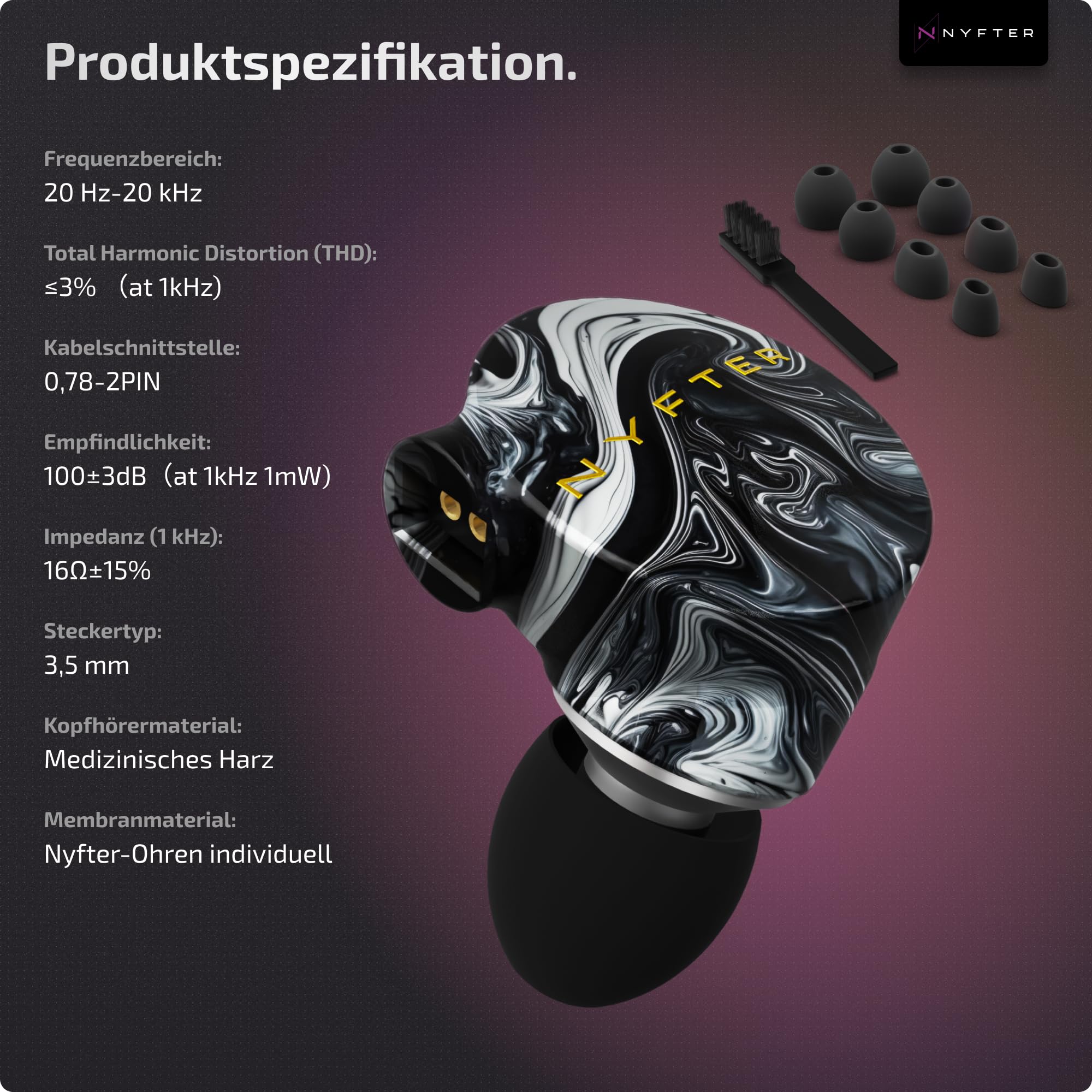 Nyfter - Mizu Gaming IEM - Monitor in-ear ibrido HiFi con guscio in resina artigianale dal design unico - Cavo da 2 m - Profilo audio per gaming ed e-sport (Default)