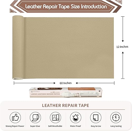 Vista 154 de KING MOUNTAIN Cinta de reparación de cuero, 16 x 60 pulgadas, gris, autoadhesiva, impermeable, ecológica