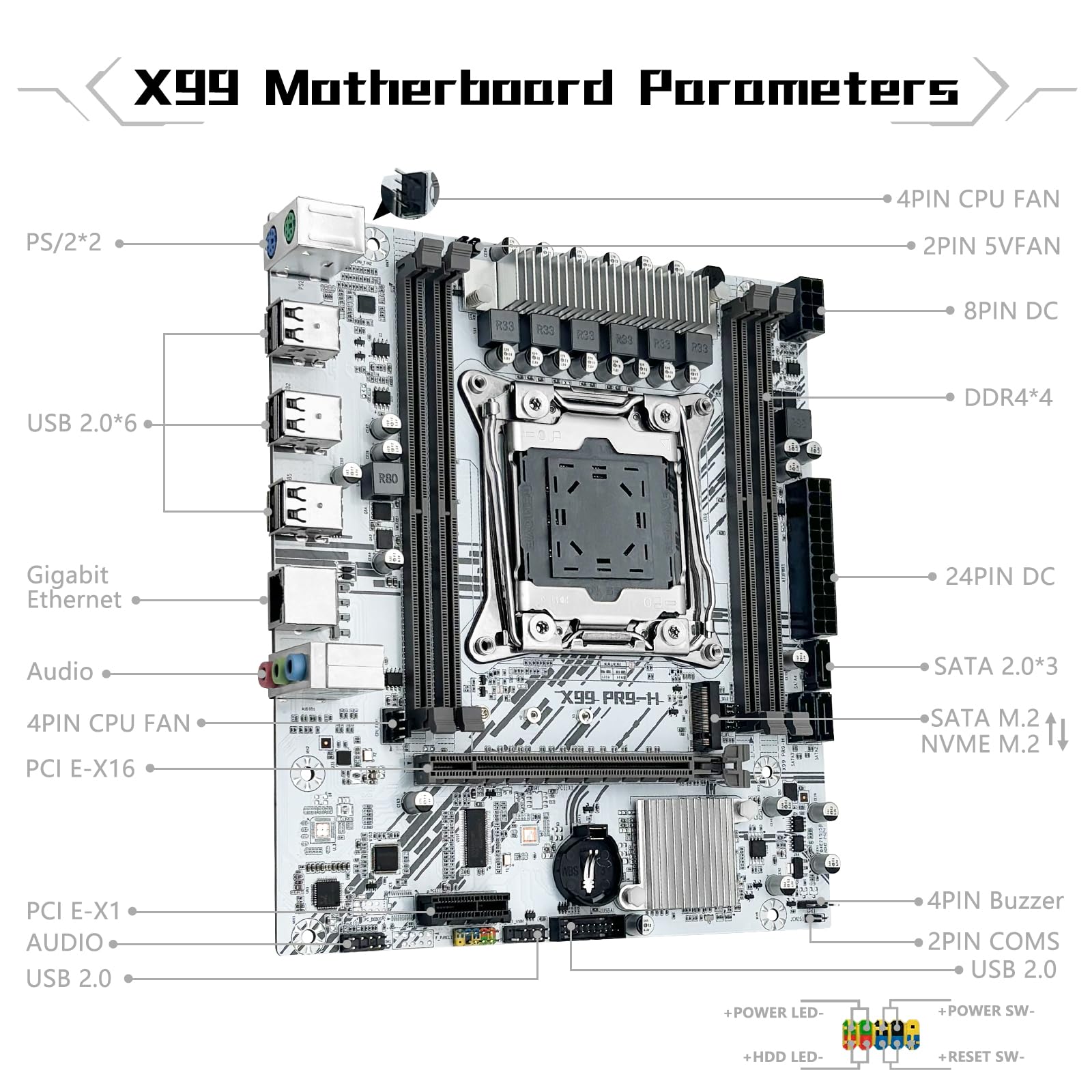 SHANGZHAOYUAN X99 PR9-H1 Scheda madre Micro ATX Server Intel E5 V3/V4 e Core i7, DDR4 128 GB Max, NVME/NGFF M.2, PCIe X16, LAN Gigabit
