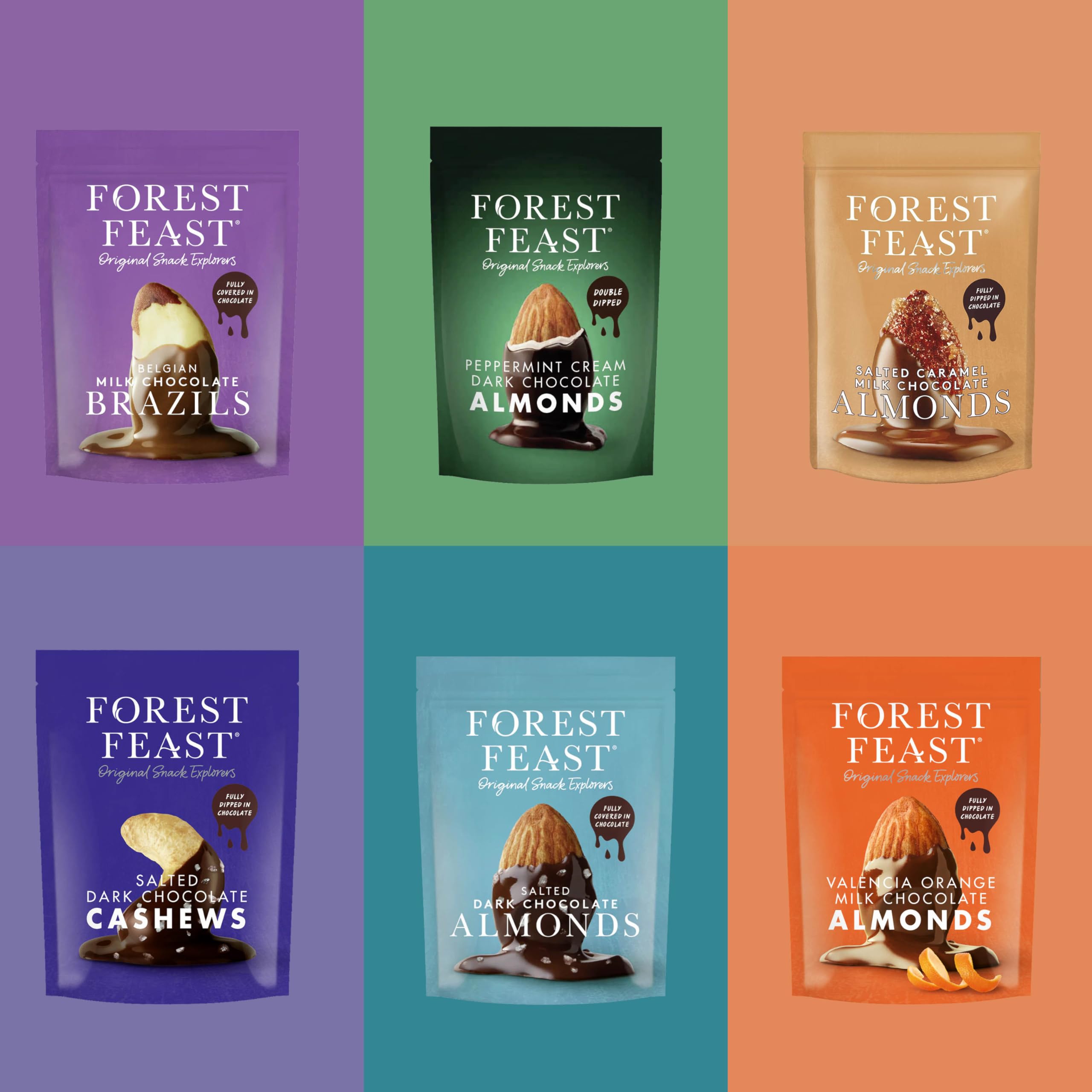 Forest Feast Snack Mixed Cases - Chocolate Covered Nuts. Pack of 6 Different Flavours 6 x 120g