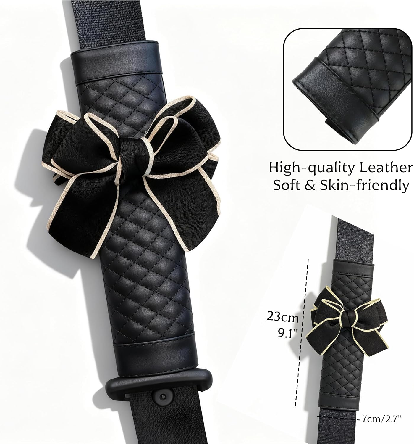 Cute Bow Leather Car Seat Belt Cover Pads,2 Pcs & 4 Pcs Seat Belt Cover for Shoulder, Seatbelt Cushion, Car Seat Strap Pads, Seatbelt Covers for Women (Black,2)