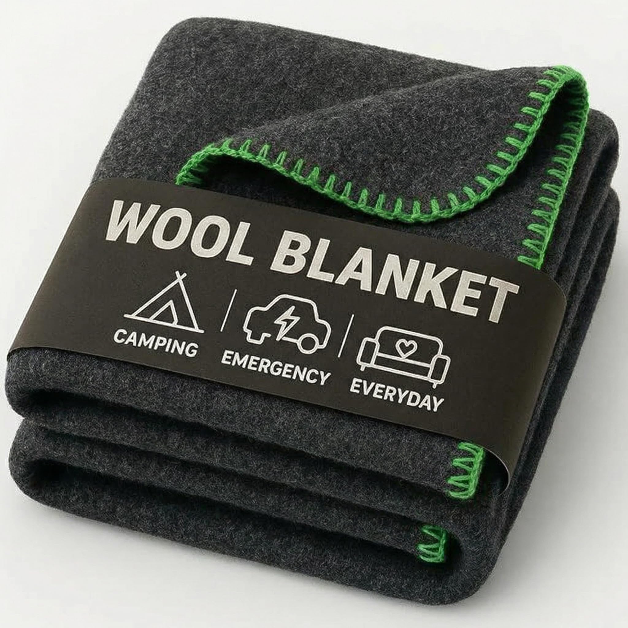 Wool Camping Blanket – 70% Wool Heavy-Duty Military Style Throw, Warm & Washable, Fire Retardant Cover for Emergency, Survival & Outdoor Use – Perfect