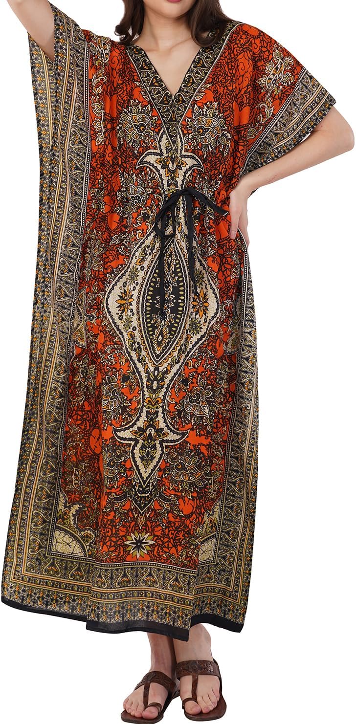 Women’s floral print kaftan, beach cover up, loose maxi dress.