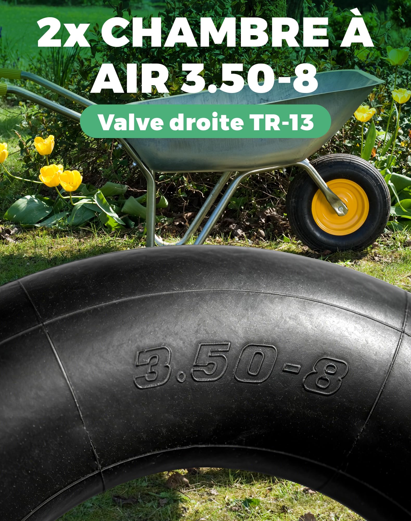 LAOYE 2x Chambre a Air 3.50-8 Valve Droite Tr-13 Chambre à Air Brouette 350-8 pour Remorque de Jardin
