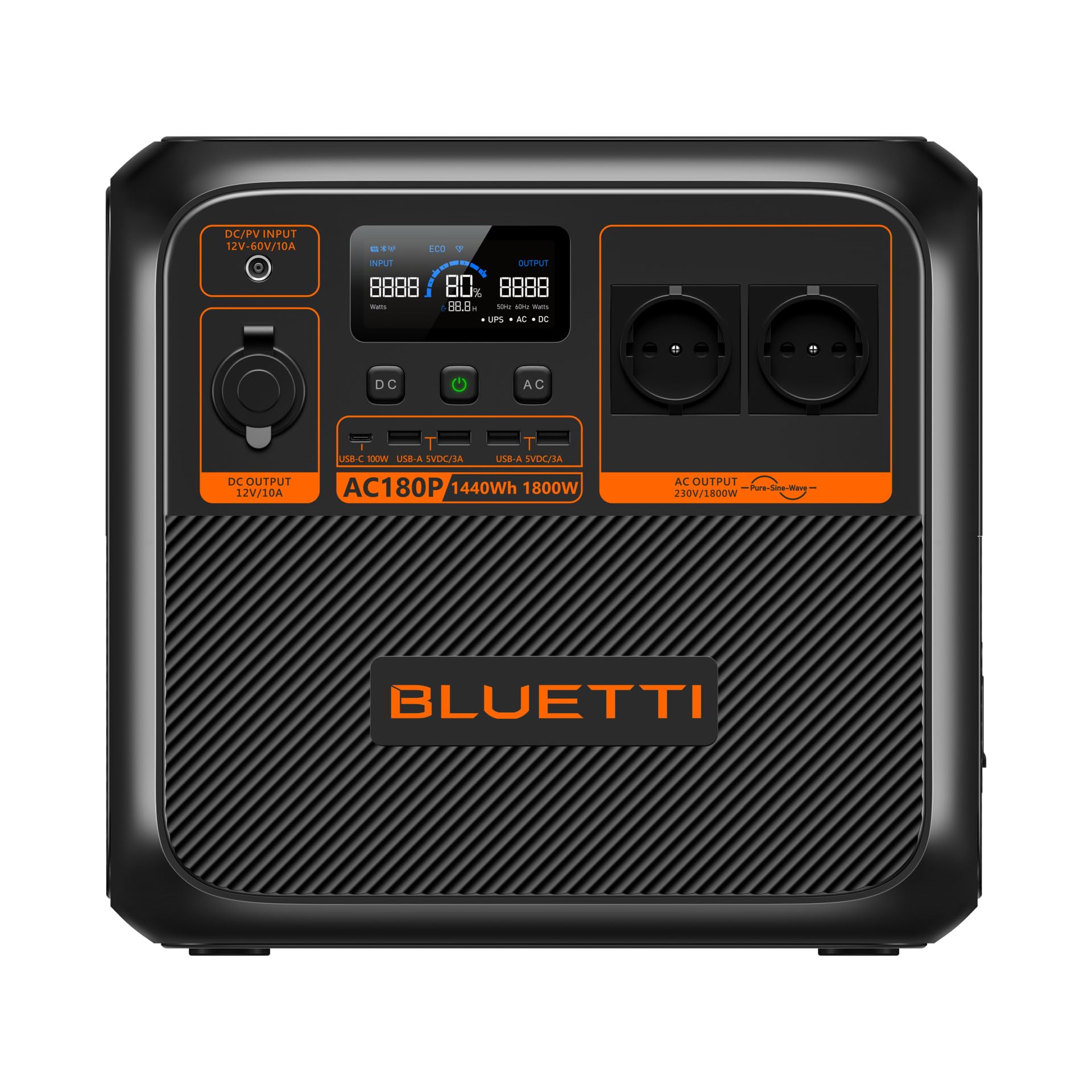 BLUETTI Estación de alimentación portátil AC180P, capacidad de 1800 Wh, 2000 W (pico de 4800 W), salidas AC, generador de corriente fiable para uso en exteriores