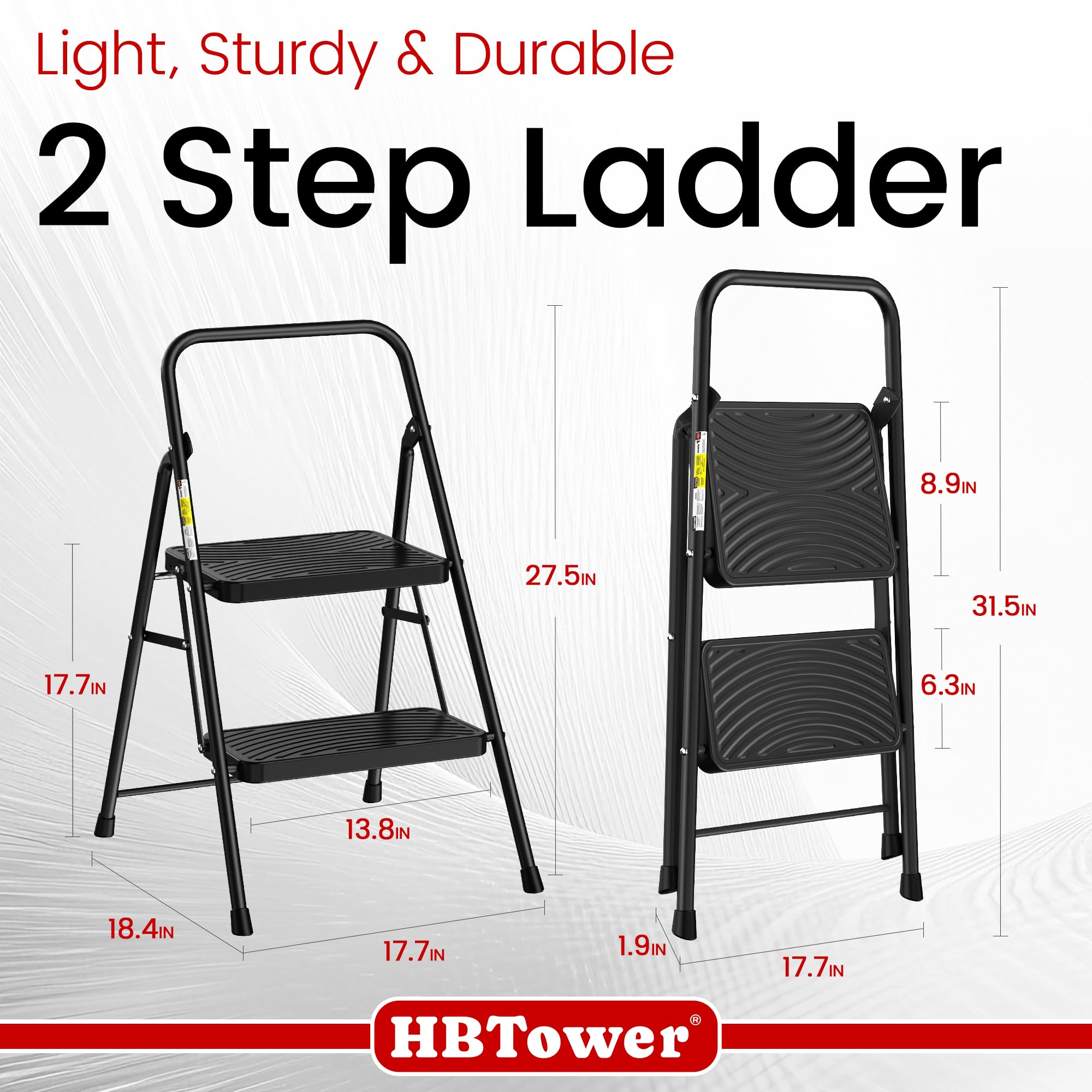 HBtower 2 Step Ladder, Step Stool with Wide Anti-Slip Pedal, Step