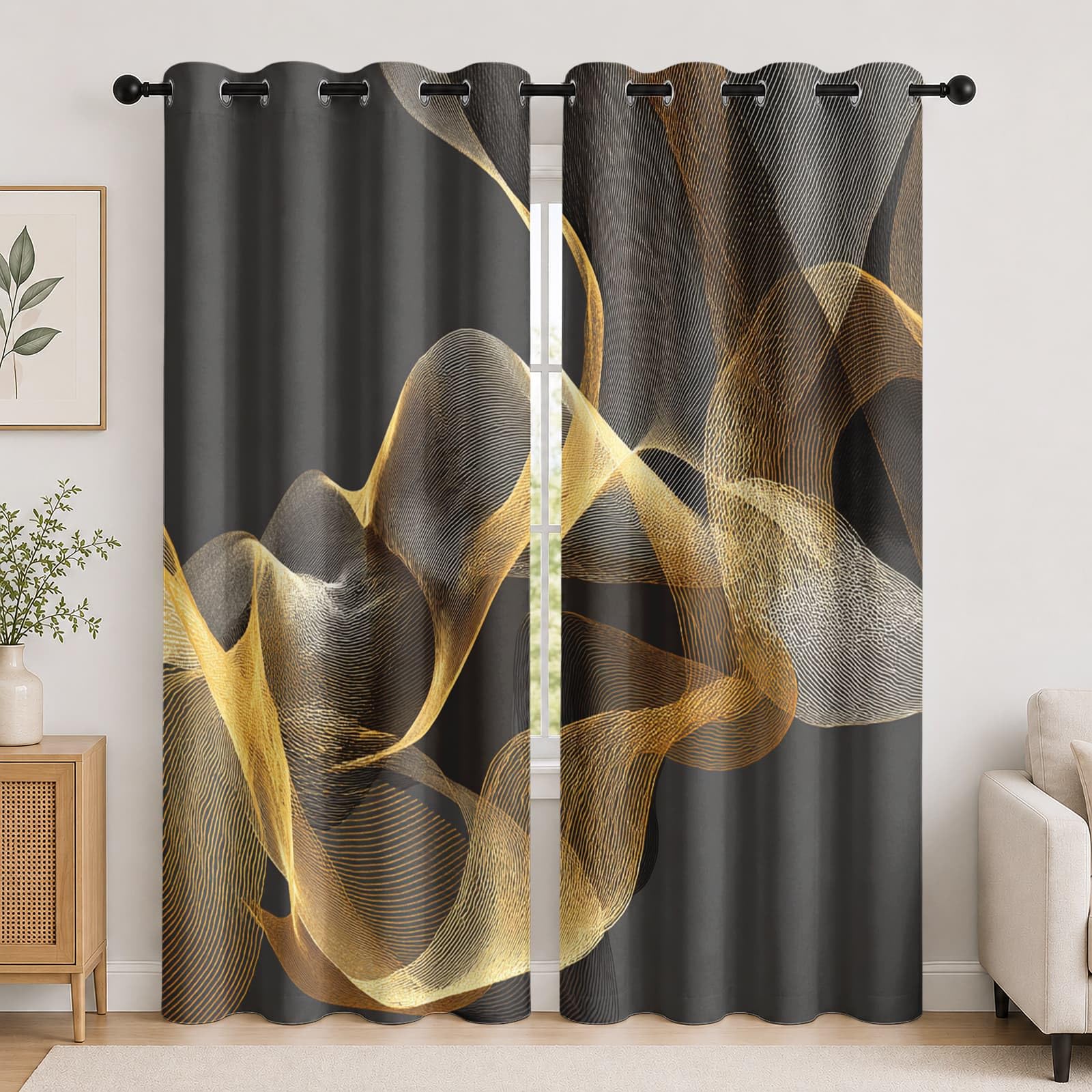 3d LíNeas ArtíSticas Minimalistas Ojales Cortina Opaca privacidad Juego de 2 Paneles 91.5An x 218Al cm, Gris Lavable Cortinas Termicas Aislantes para Niños Niñas Dormitorio de Ventana Decoración