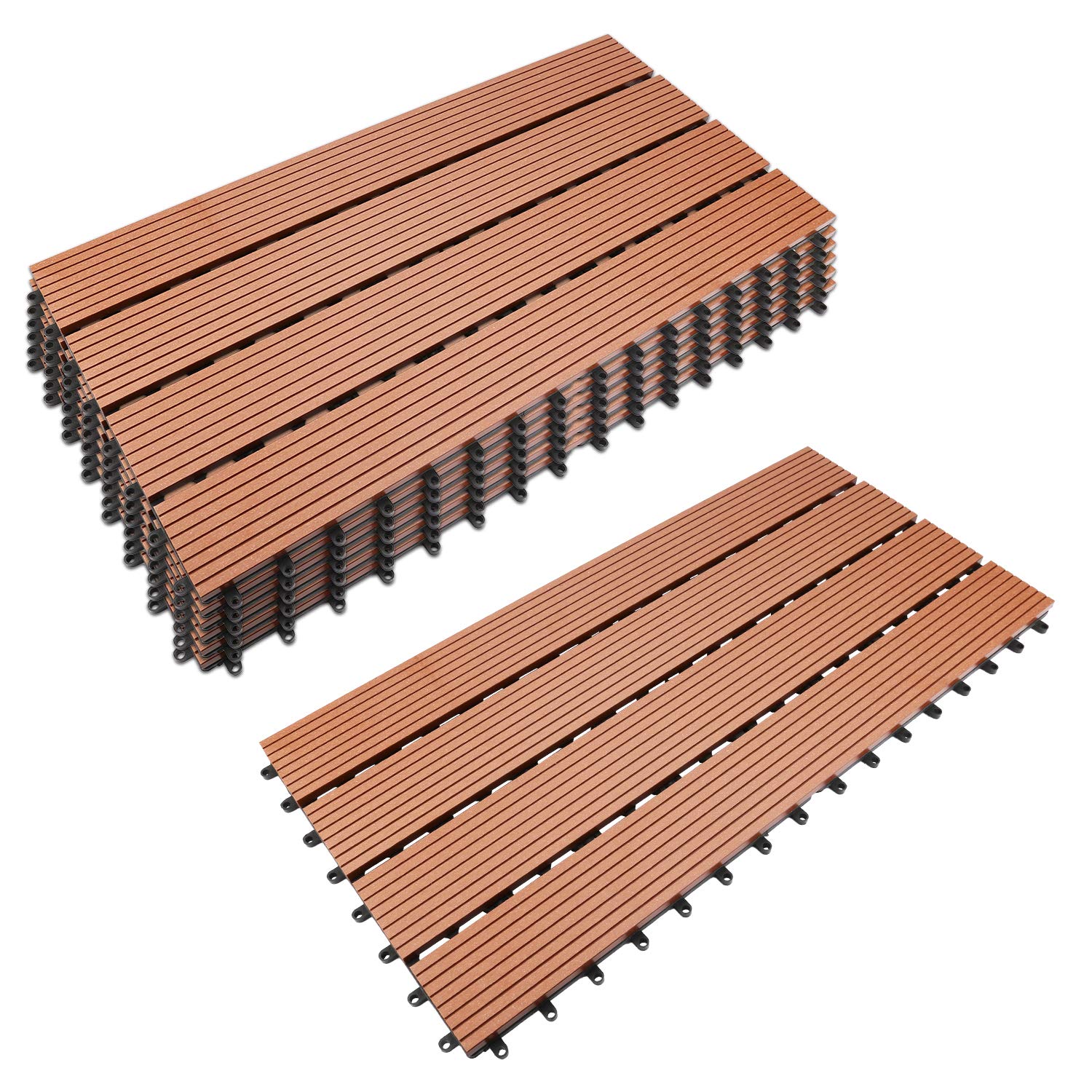 Piastrelle per pavimenti in WPC 30 x 60 cm (1 m²), WPC Piastrelle per terrazza con sistema di drenaggio, per giardino terrazzo esterno fissaggio plug-in, marrone