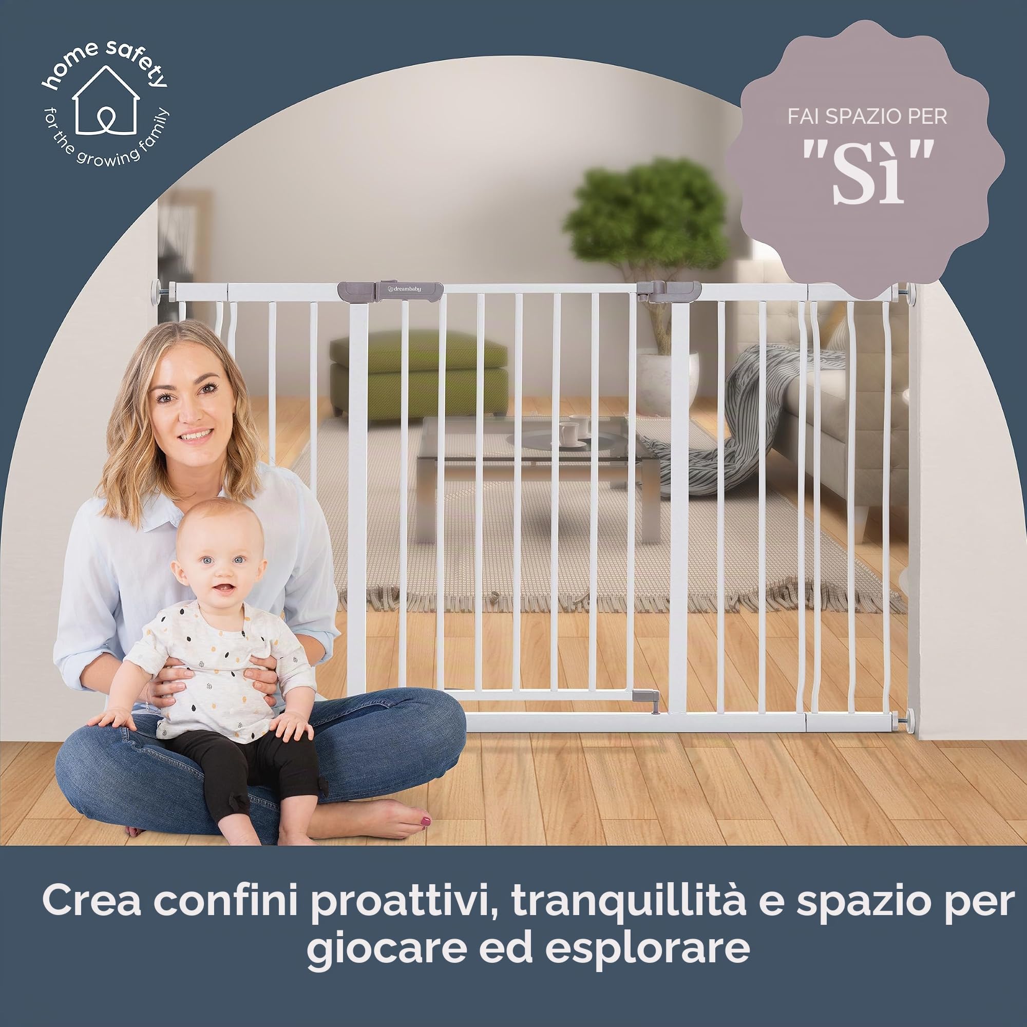 Dreambaby Ava - Cancelletto per scale extra largo, adatto per aperture da 99 a 132,5 cm, altezza 76 cm, ampio cancelletto per scale per cani e neonati, cancello di sicurezza montato a pressione,