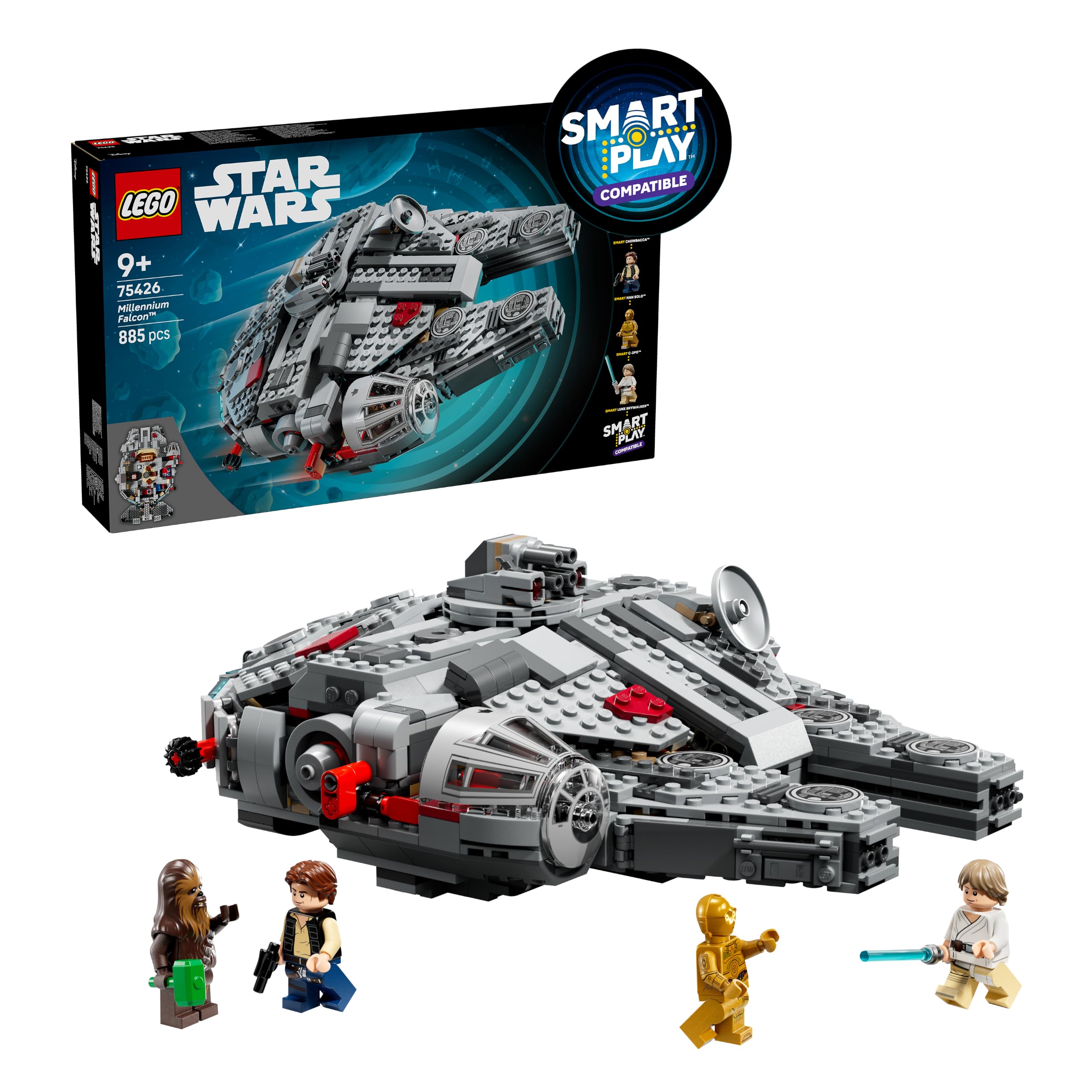LEGO Star Wars 75426 SMART Play: Millennium Falcon Model - Compatible Interactive Toy Set incl. 4 SMART Tags and 4 Minifigures - Gift Idea for 9+ Year Old Boys, Girls & Adult Fans