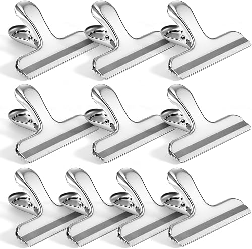 10PCS Wide Metal Chip Clips 3 Inch, Snack Food Bag Sealing Clips, Stainless Steel Paper Clamps Heavy Duty for Kitchen Food Packages and Office