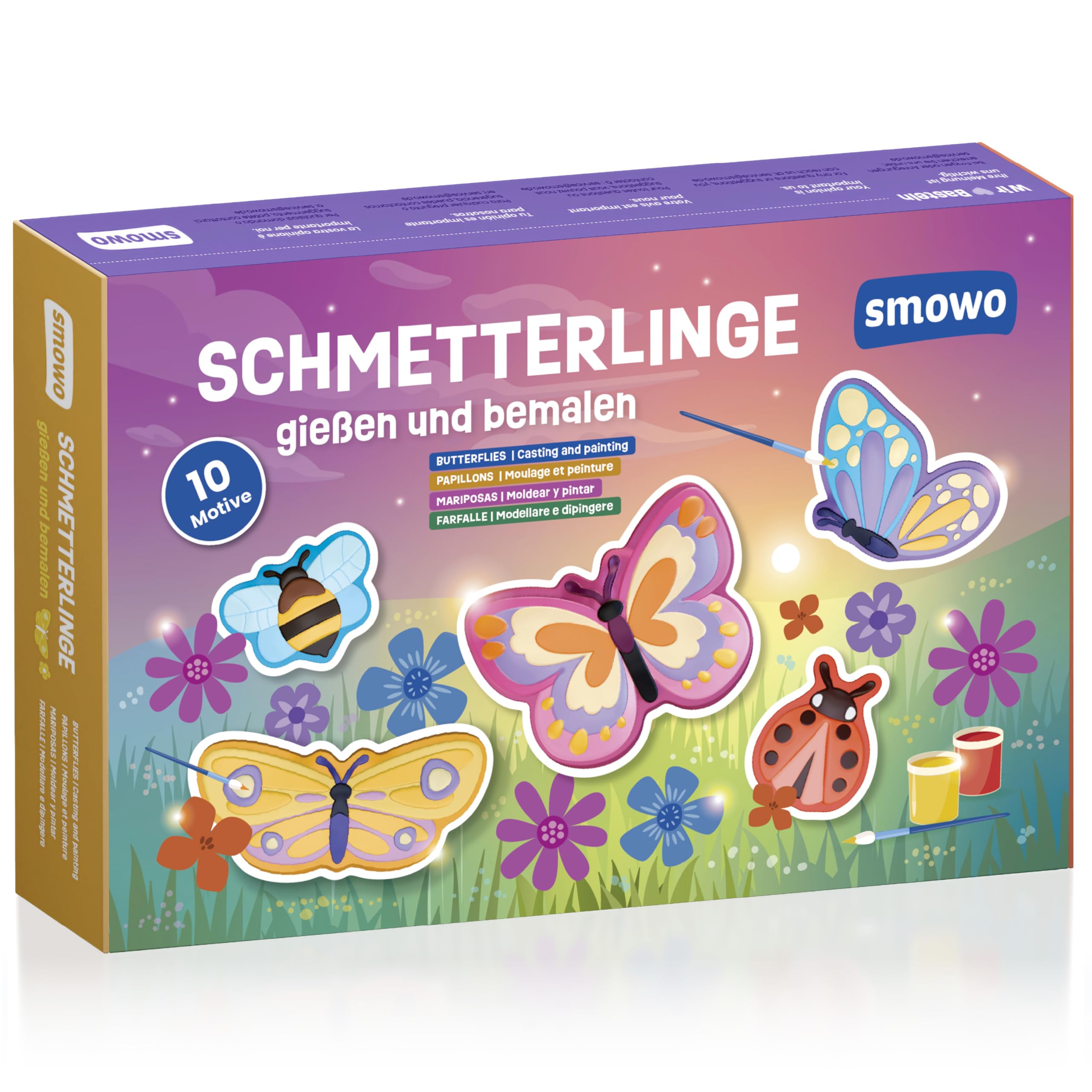 Smowo® 10 Schmetterling Gipsfiguren zum Gießen und Bemalen - Mädchen Bastelset zum Gips giessen mit 10 Figuren für Kinder - Geschenk zum Basteln