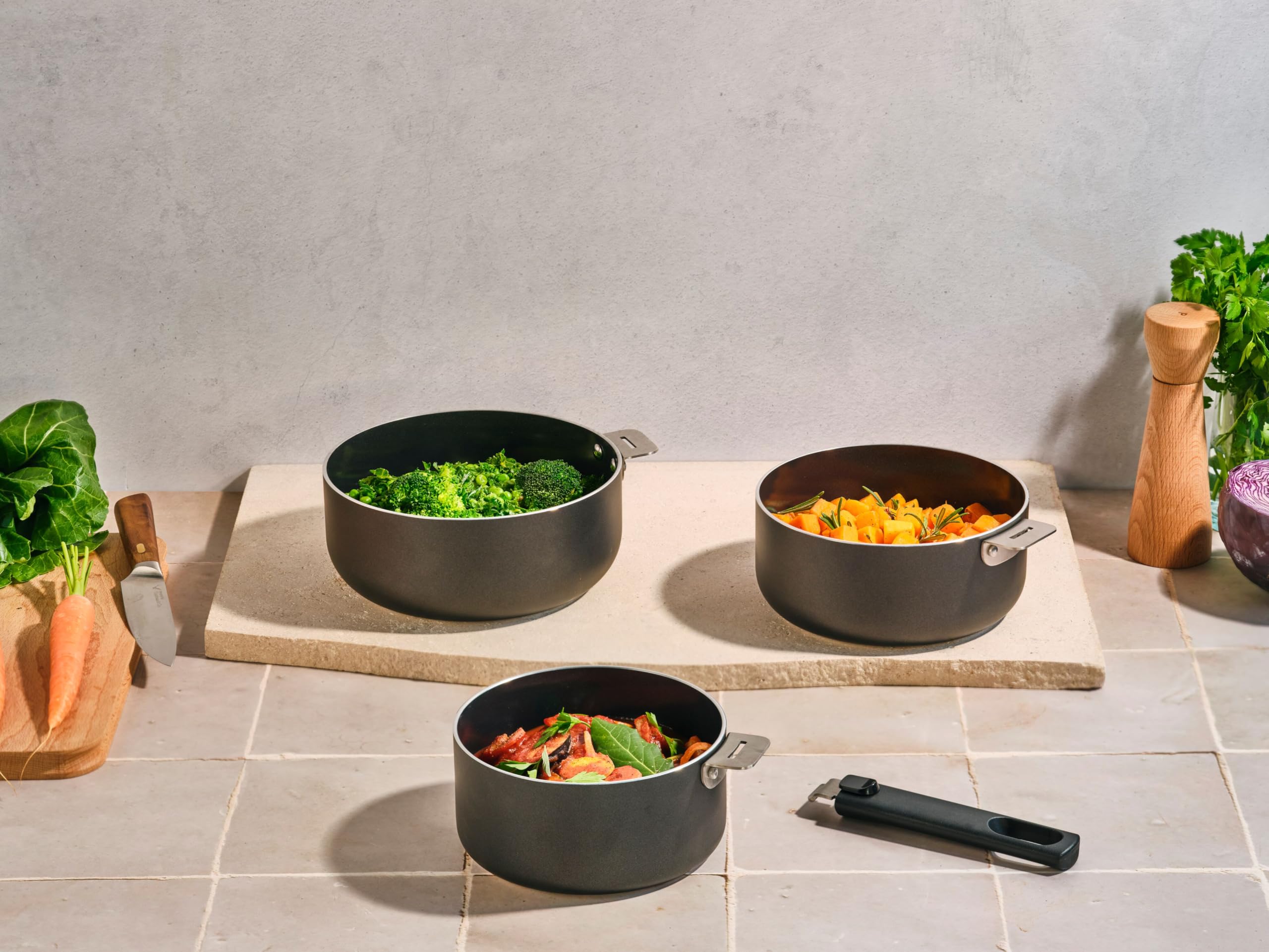 Cosy & Trendy Aluminium-Kochgeschirr-Set, Antihaftbeschichtung, abnehmbarer Griff, 4-teilig, PFAS-frei, geeignet für alle Herdarten, auch Induktion