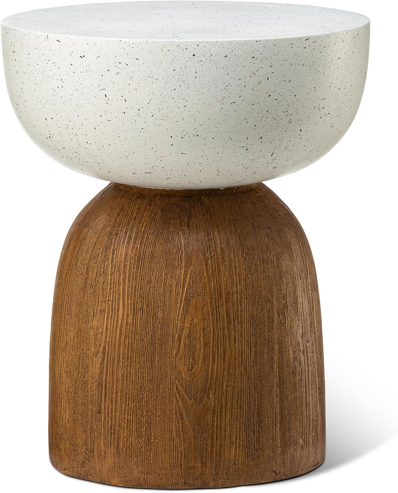 Outdoor Side Table, 17.75" H Decorative Garden Stool MGO Geometric Wood Texture End Table, Round Accent Table Plant Table for Indoor Outdoor Living Room Bedroom Patio Deck Poolside