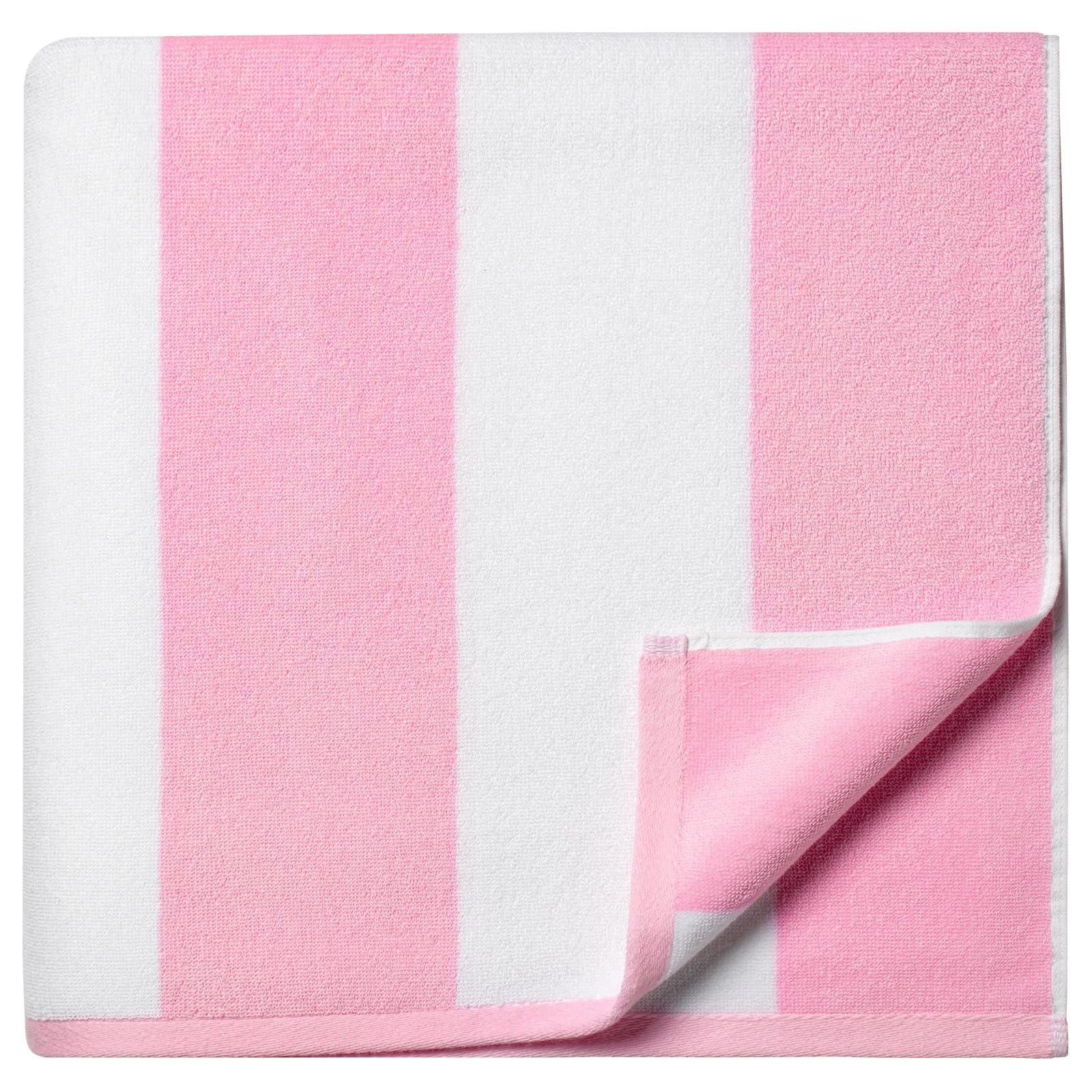 WEDPLAN Cotton Oversized Beach Towel - 40 x70 Inch Extra Large Striped Pool Towel, Big Soft Terry Cloth Pink Cabana Swim Towel