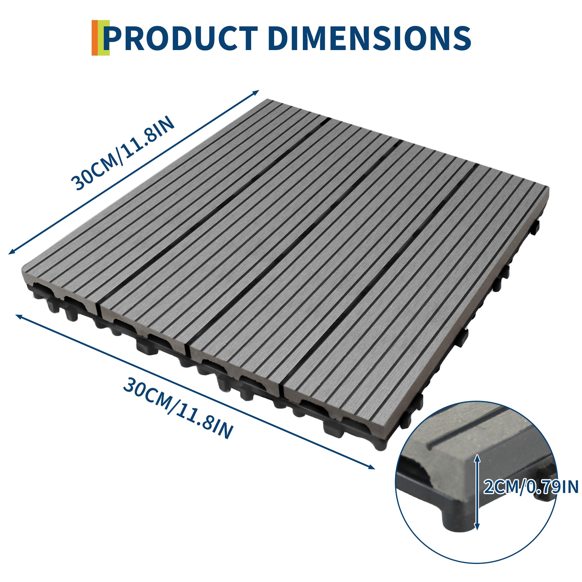 9PCS/set Dalles de Terrasse Emboîtables en Composite Plastique, Sol Extensionérieur Imperméable et Drainant, Installation Facile, Résistant aux Intempéries, Balcon, Patio, Piscine, Gris Foncé