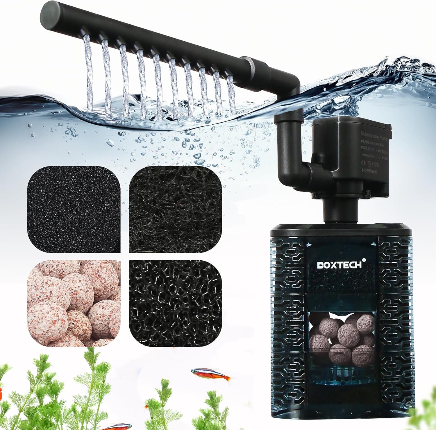 UPETTOOLS Fish Tank Filter for 20-40 Gallon Aquariums – Ultra Quiet Double Sponge Filter with Built-in Water Pump & 4-Stage Filtration System - image 6