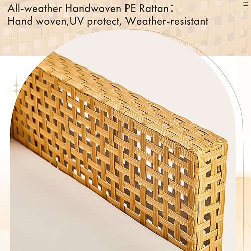 Miniatura 7 de VINGLI Juego de 7 muebles de patio al aire libre, muebles seccionales de ratán de polietileno, juego de sofá de mimbre para todo tipo de clima, con