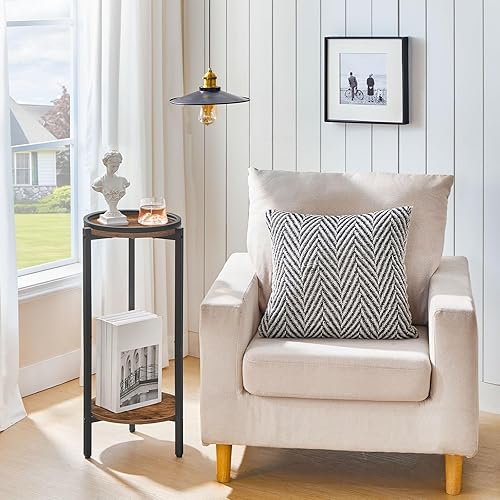 Miniatura 2 de HOOBRO Mesa auxiliar redonda pequeña, mesa de café para sofá esquina, 28.7 pulgadas de alto, mesita de noche redonda delgada, mesa de pedestal