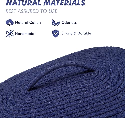 Miniatura 9 de Sea Team Cesta de almacenamiento redonda de cuerda de algodón con tapa, contenedor de almacenamiento tejido con tapa, contenedor de almacenamiento