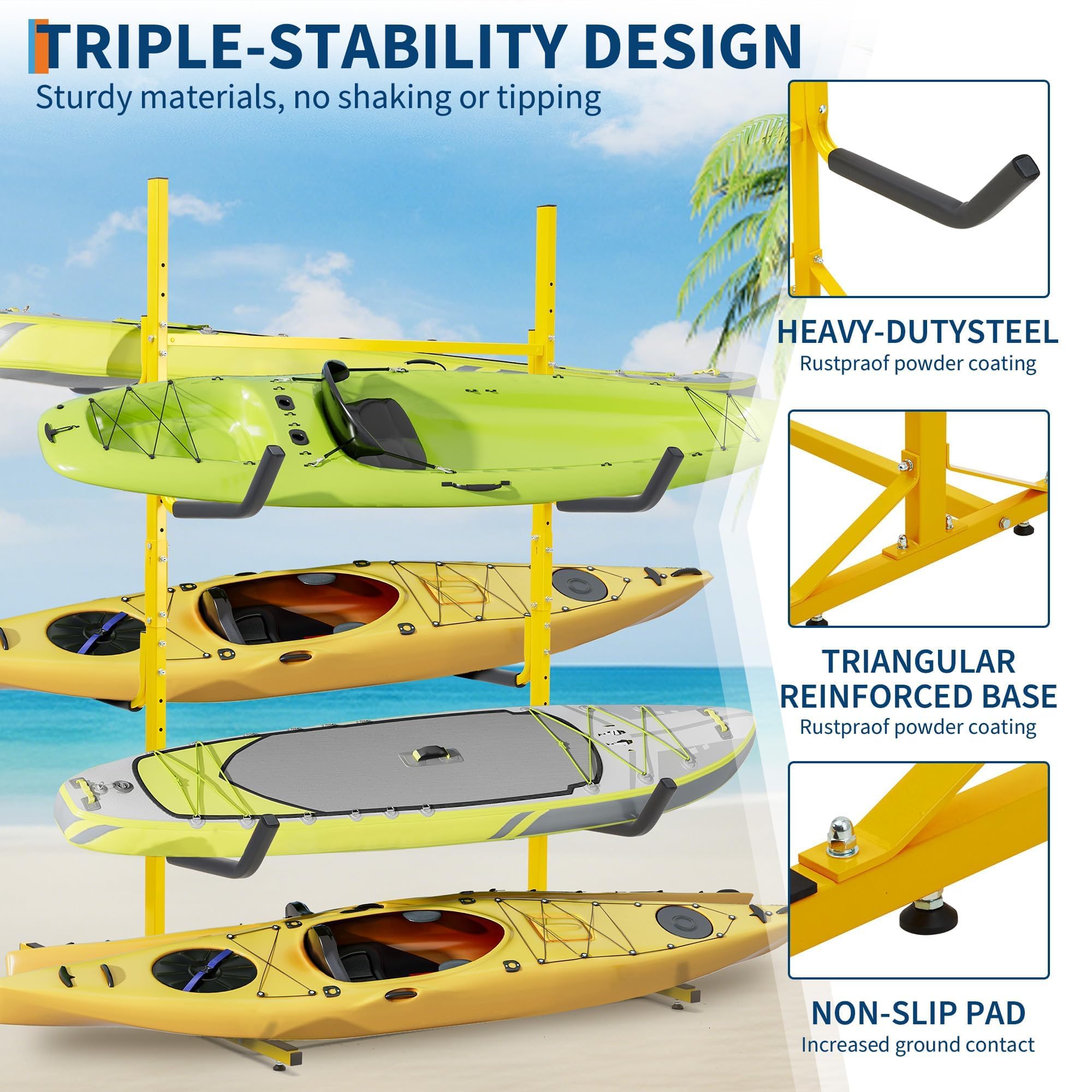 Freistehendes Kajakträger, Kajak Und SUP Outdoor-Aufbewahrungsregal Für 4-6 Kanu Paddleboard, Tragfähigkeit 240 kg, Robust
