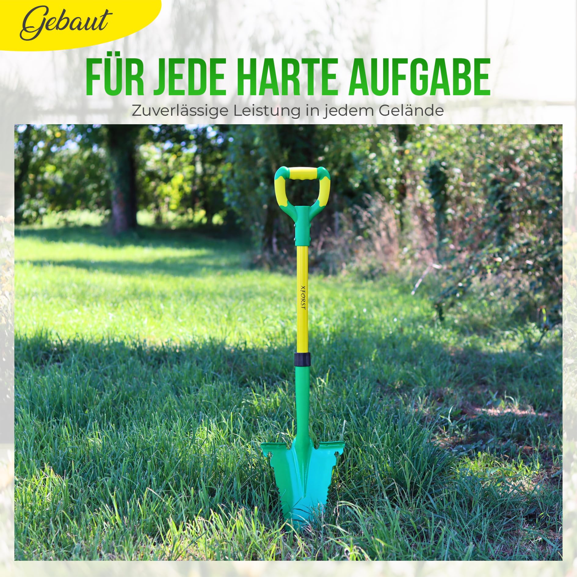 Xforst Vanga da Giardino SZ3 – Vanga con Sega per Radici 114 cm – Lama in Acciaio al Carbonio 25×35 cm – Manico in Fibra di Vetro Giallo con Impugnatura Ergonomica – Attrezzo da Giardinaggio e Outdoor