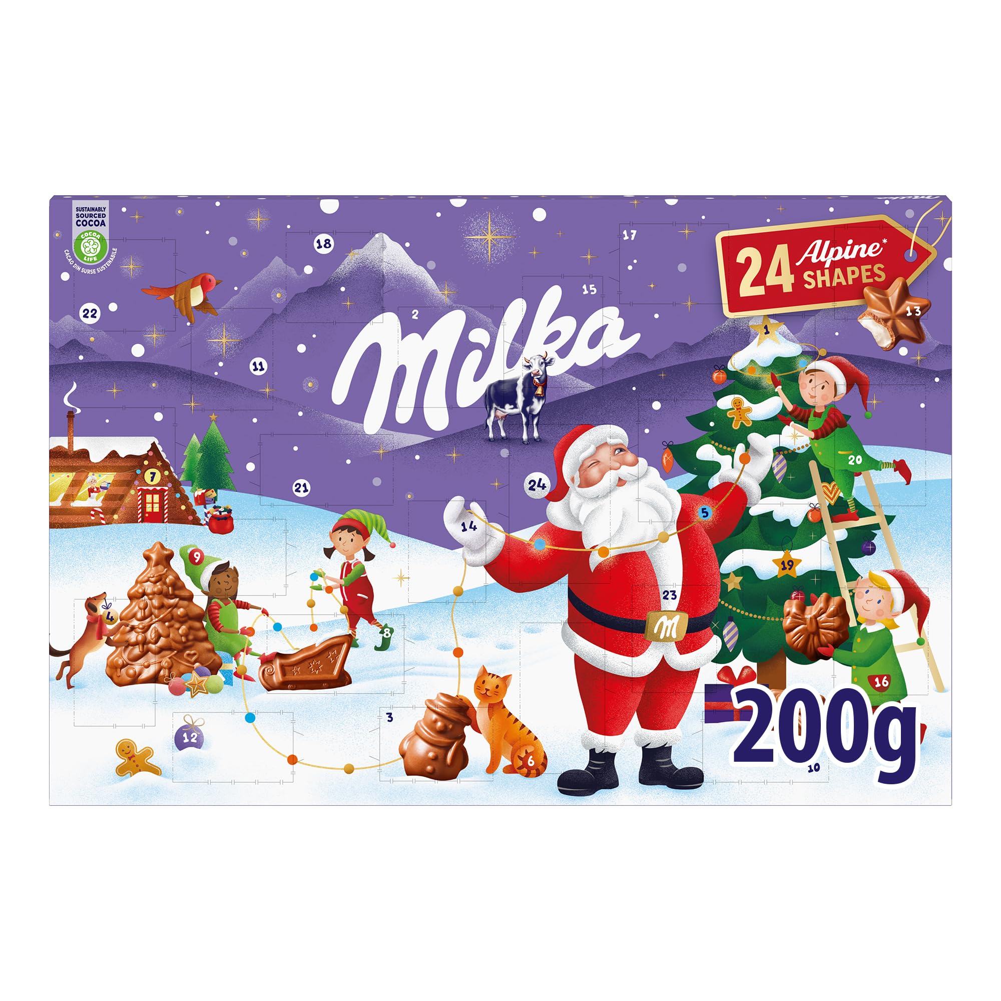 Milka Calendario de Adviento Chocolate con Leche de los Alpes, Edición Especial Navidad-200 g