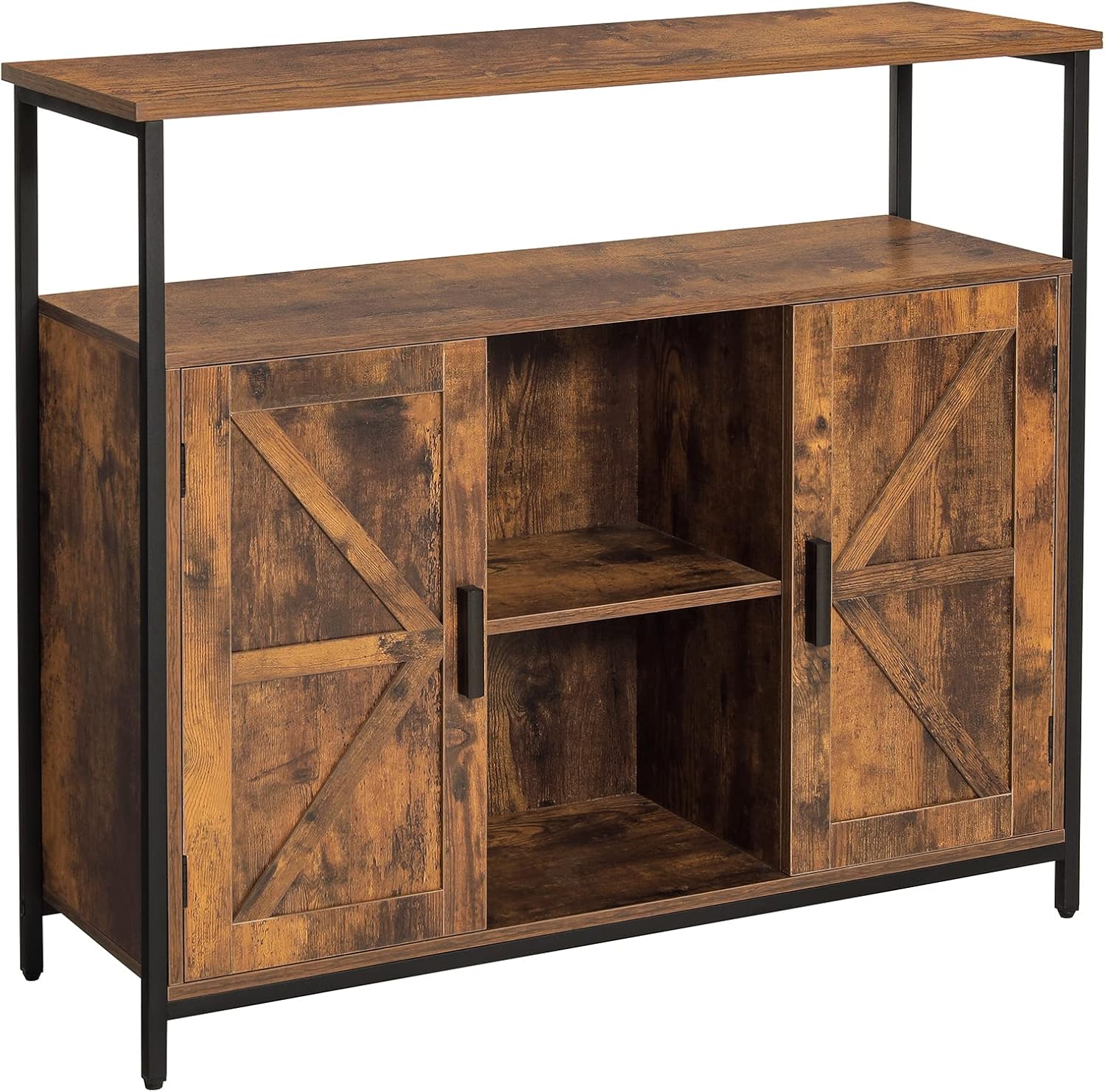 WEENFON Storage Cabinet, Coffee Bar Cabinet with Barn Door, Sideboard with Adjustable Shelf, Buffet Cabinet for Kitchen Dining Living Room Entryway, Rustic Brown and Black