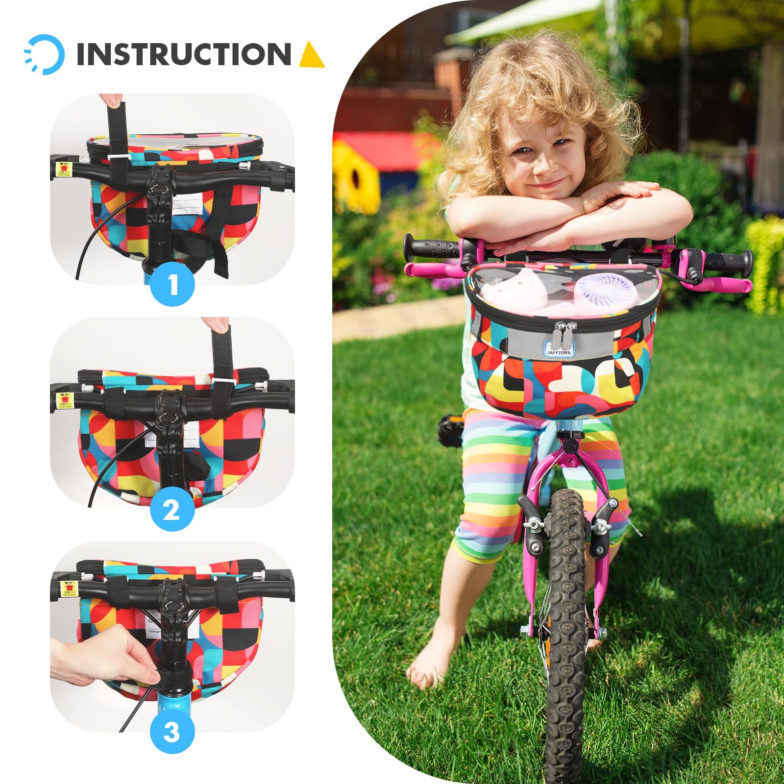 Cestino per bicicletta per bambini, telaio anteriore, borsa per manubrio per bambini, monopattino, triciclo, in tessuto, per ragazzi e ragazze