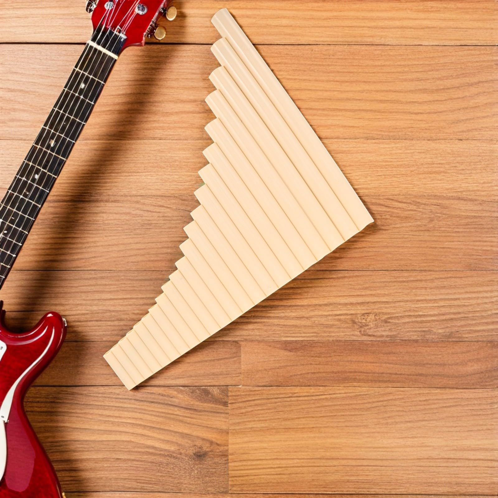 Traditionelles Musikinstrument Panflöte in G-dur mit 22 Pfeifen aus Kunststoff Vielseitig Einsetzbar für Volksmusik und Bühnenauftritte Elegantes Beige Design für Anfänger