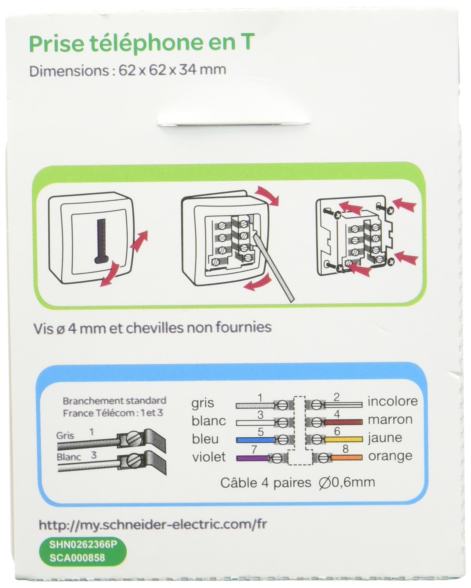 Schneider Electric SC5SHN0262366P Alrea Conjoncteur téléphonique 8 plots avec cadre saillie