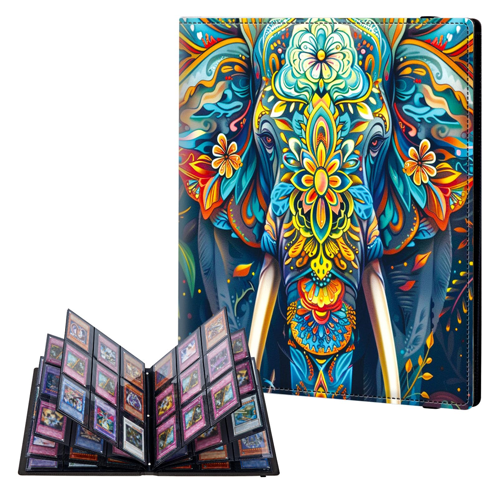 ETLKJVBL 9 Pocket Trading Card Binder, Card Collection Binder for TCG, MTG, Sports Cards, Baseball, Flower Elephant Trading Card Book Holder for Collectors, Top Loader Binder