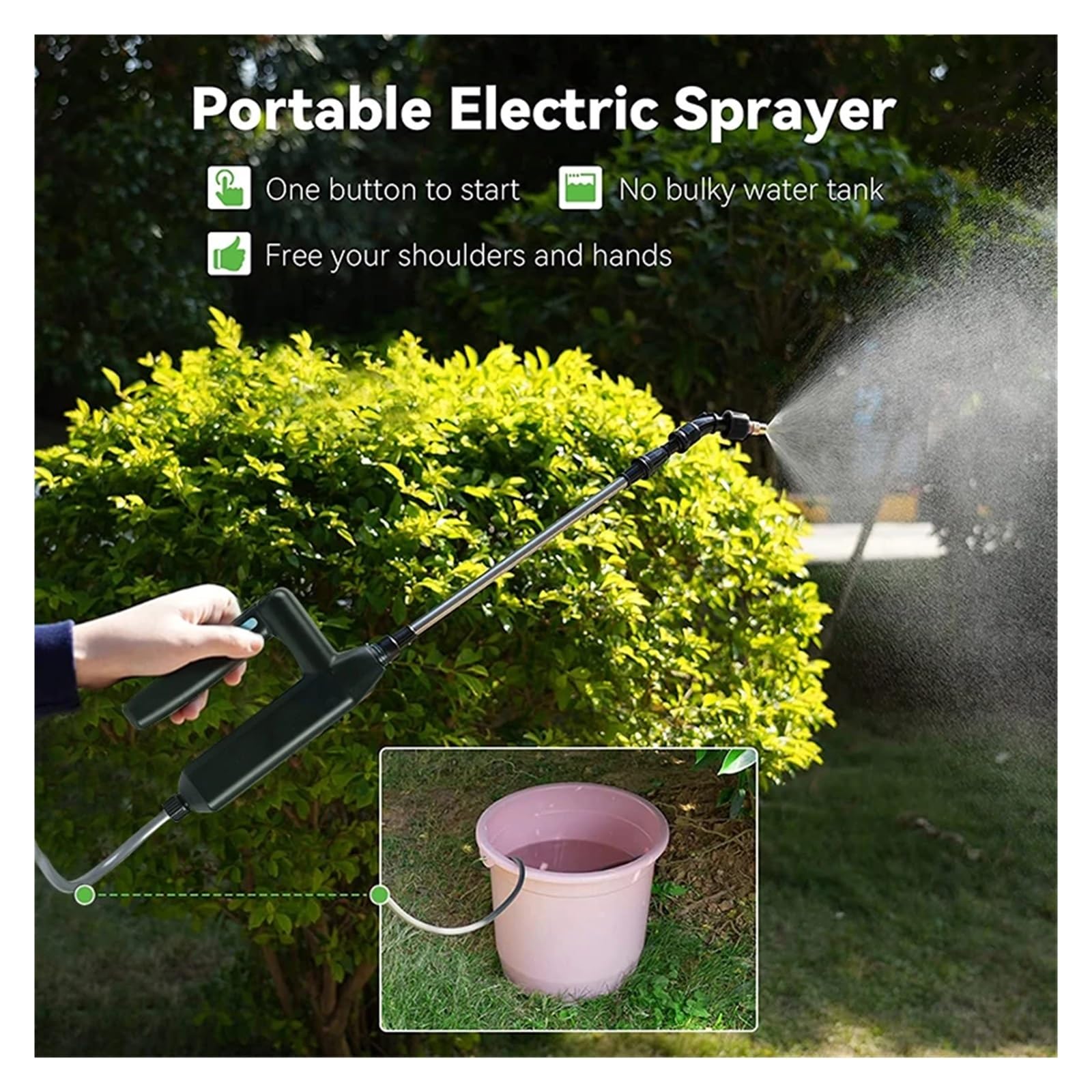 Pistola pulverizadora eléctrica for jardín, atomización automática, pulverizador de plantas con carga USB de 5/8M, regadera de botella, riego de jardín(6W- 8M water pipe)