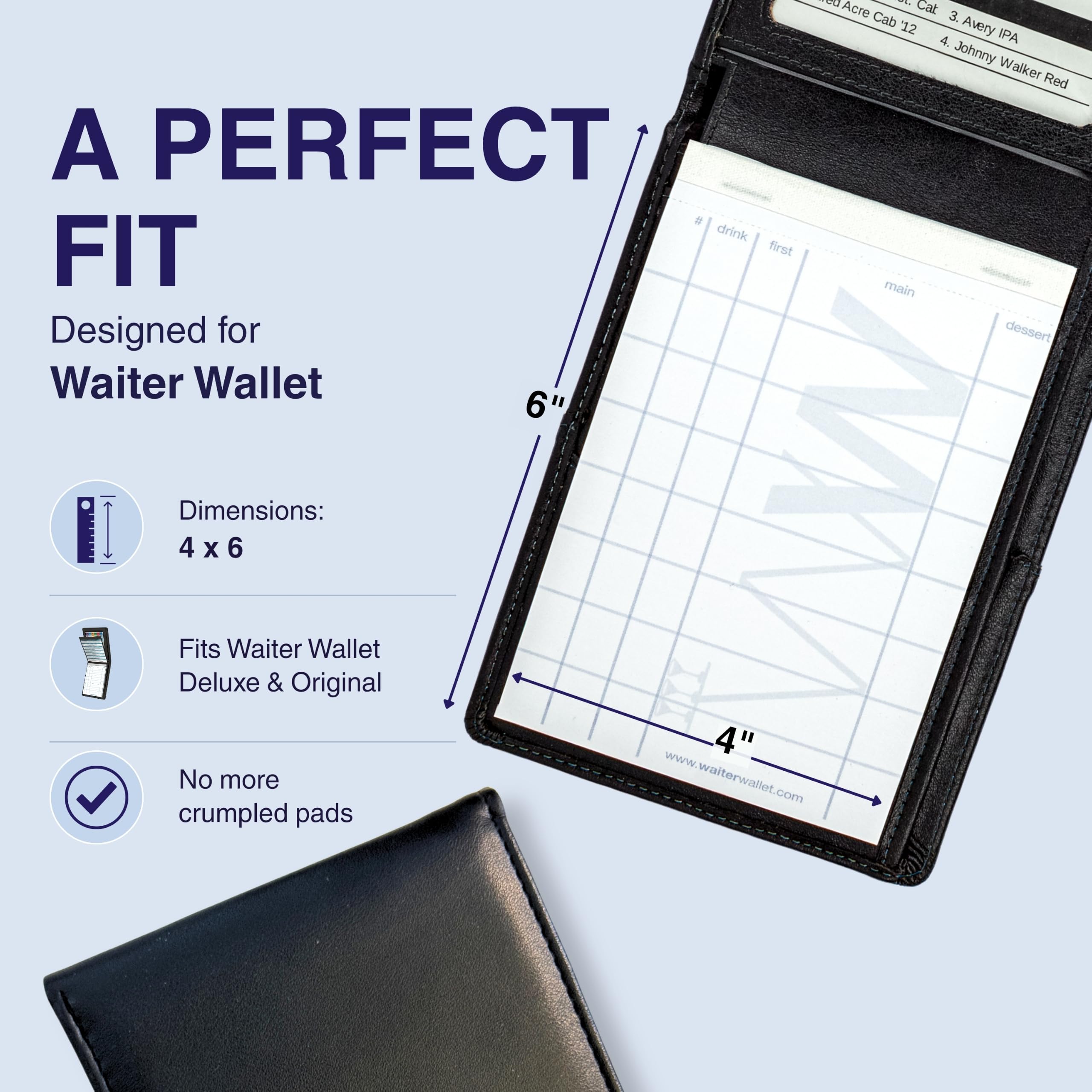 Waiter Wallet Lot de 12 blocs-notes pour serveur et bloc-notes pour invités | 4 x 6