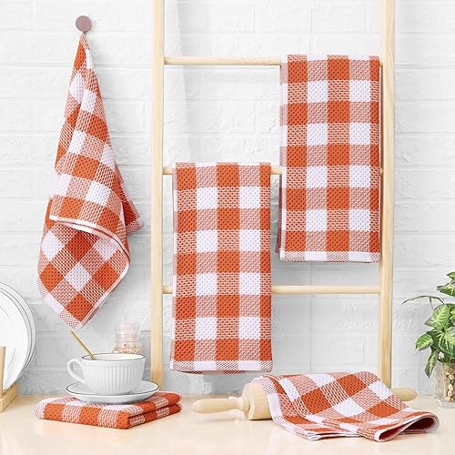 Miniatura 6 de homing Toallas de cocina 100% algodón, paquete de 6 paños de cocina de tejido gofre para secar platos, toallas de mano súper suaves y absorbentes,