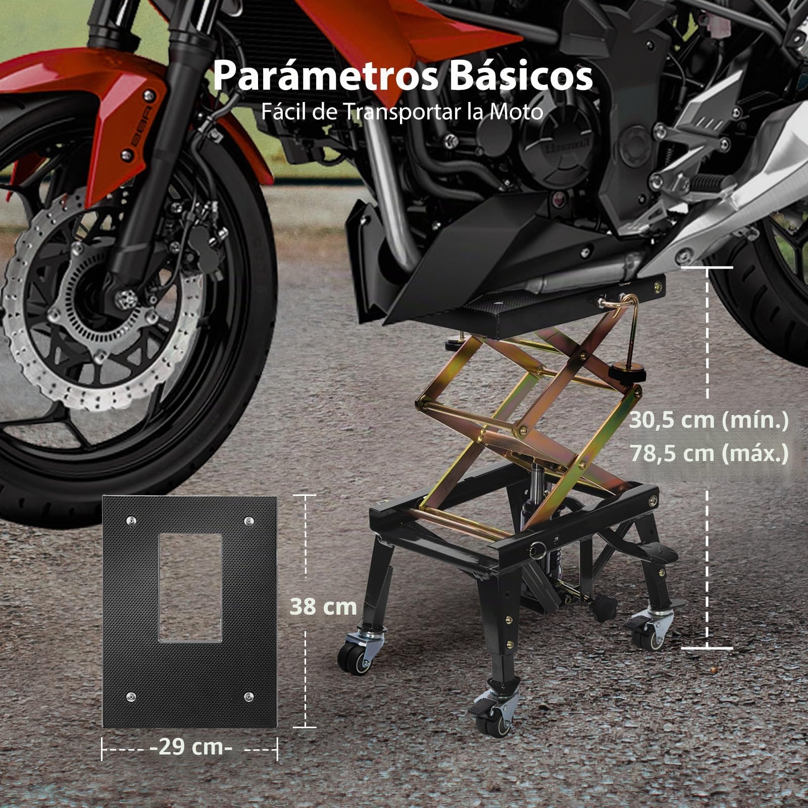VIVOHOME Gato Hidráulico 160kg Elevación de Motocicletas Jack Mesa de Pie Operado ATV Dirt Bike Tijera Soporte con 4 Ruedas