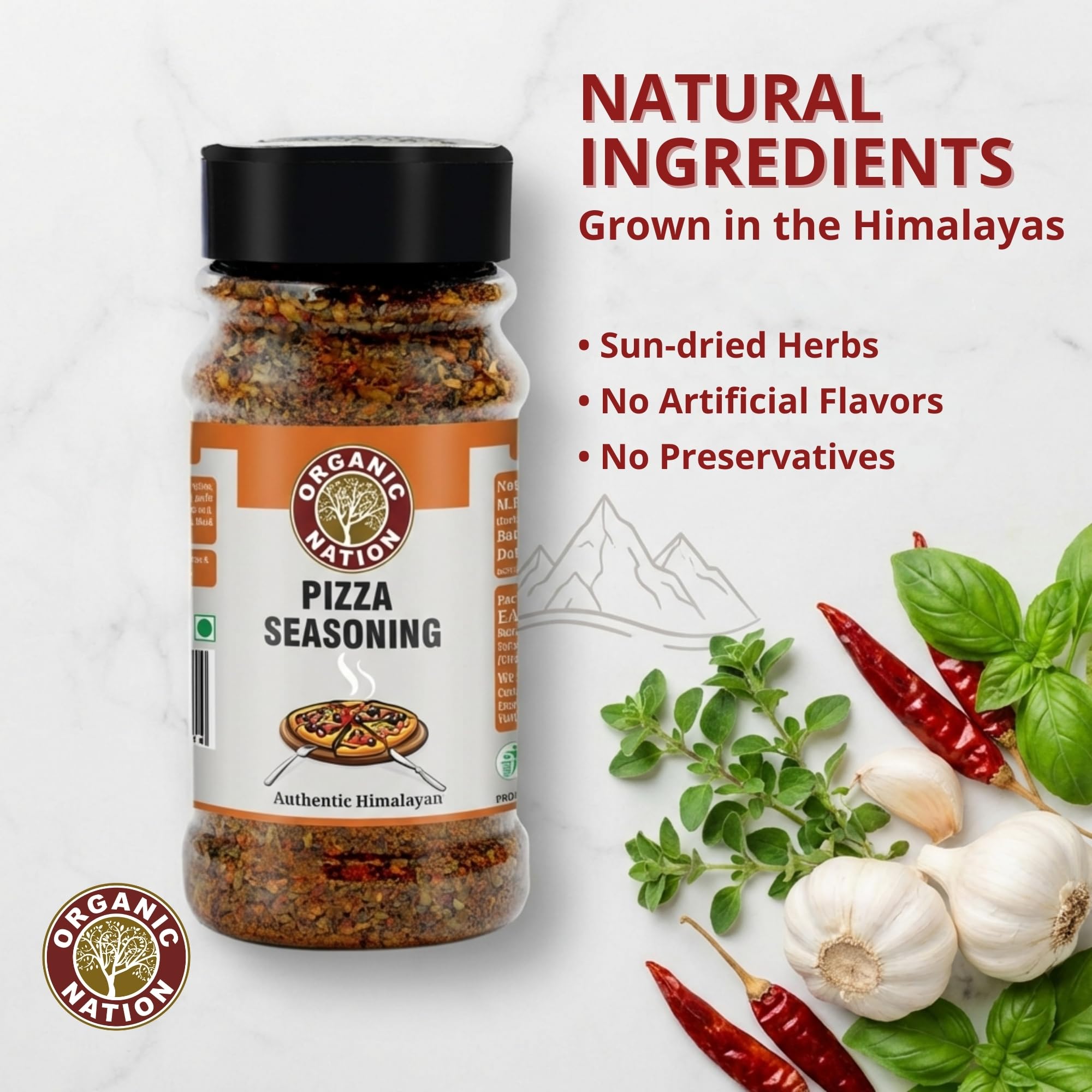 ORGANIC NATION Flavorful Pizza Seasoning Mix Herbs for Authentic Taste, Perfect for Pizza, Pasta, Garlic Bread, Perfect Pizza Mix Seasoning for Homemade Pizzas, 80g (Pack of 2), Natural Ingredients 2
