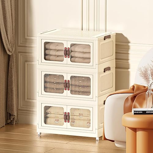 Miniatura 3 de Contenedores de almacenamiento apilables de 30 cuartos de galón, contenedores de almacenamiento plegables con tapas y puertas, caja de