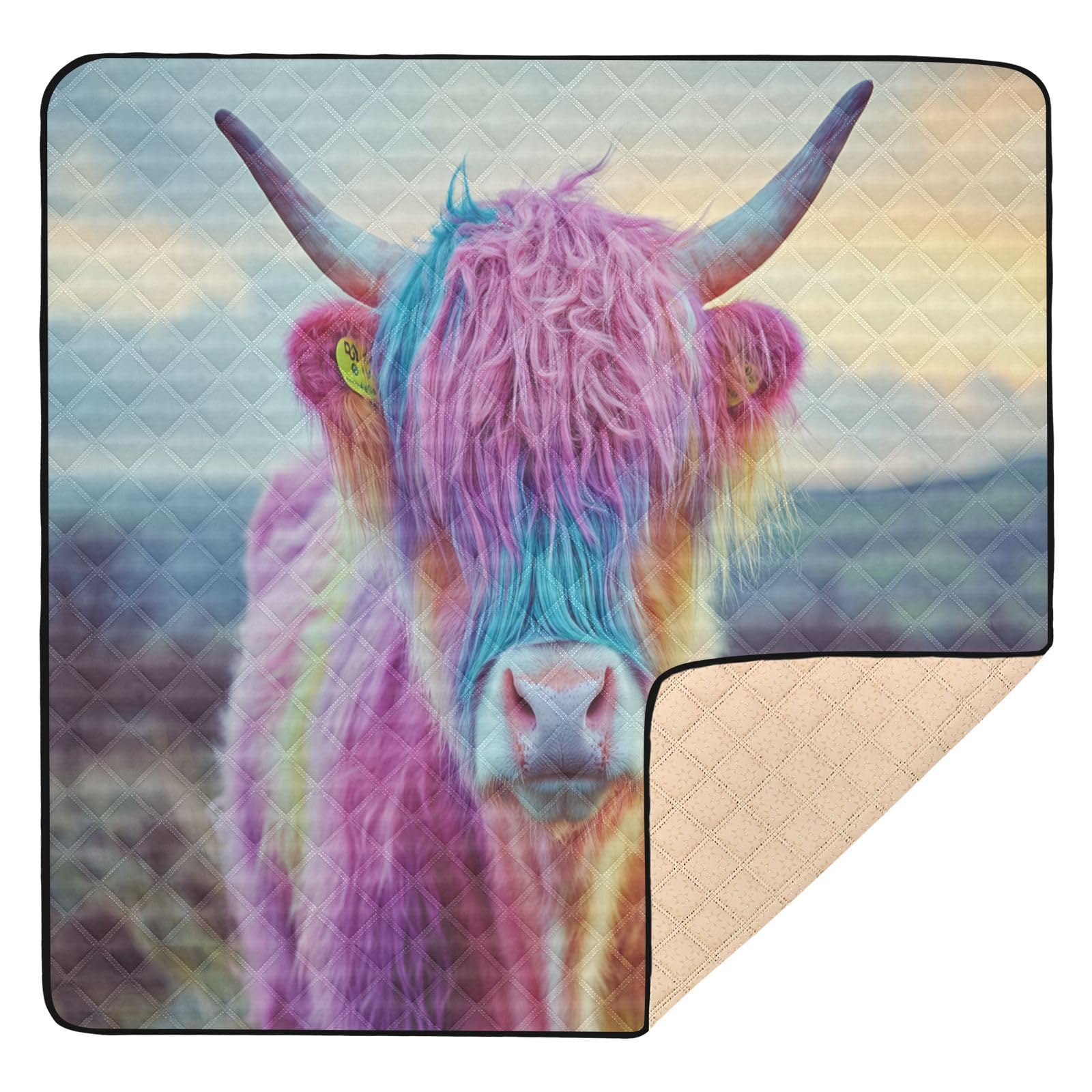 Kigai Highland Cow Baby Play Mat for Floor and Playpen 50x50 inch Non-Slip Baby Activity Playmat Waterproof Foldable Crawling Mat for Infants Toddlers