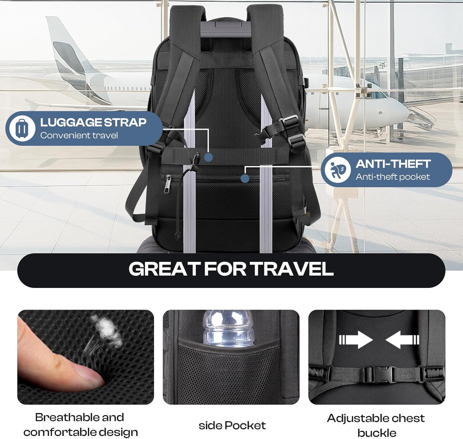 Expandable 1-7 Days Travel Backpack, TSA Approved Carry On Backpack for 18.4" Laptop, Spacious Business Backpack with Multi-Pockets for Work, Travel, College & Daily Use