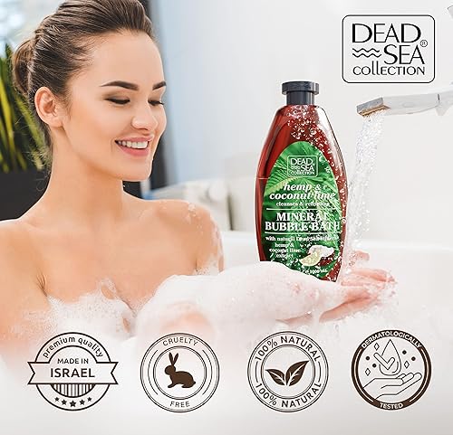 Miniatura 5 de Dead Sea Collection Baño de burbujas de cáñamo y coco y lima para mujeres y hombres con sal del mar muerto, baño relajante de espuma para adultos,