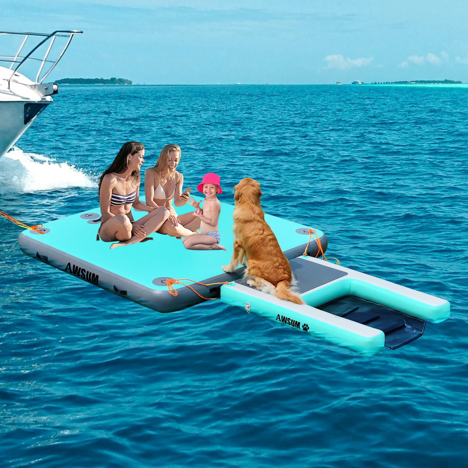 AWSUM Rampa Gonfiabile per Cani 120x100cm Rampa d'Acqua con Borsa Portaoggetti per Animali Domestici fino a 90 kg per Barche e Piscine in PVC