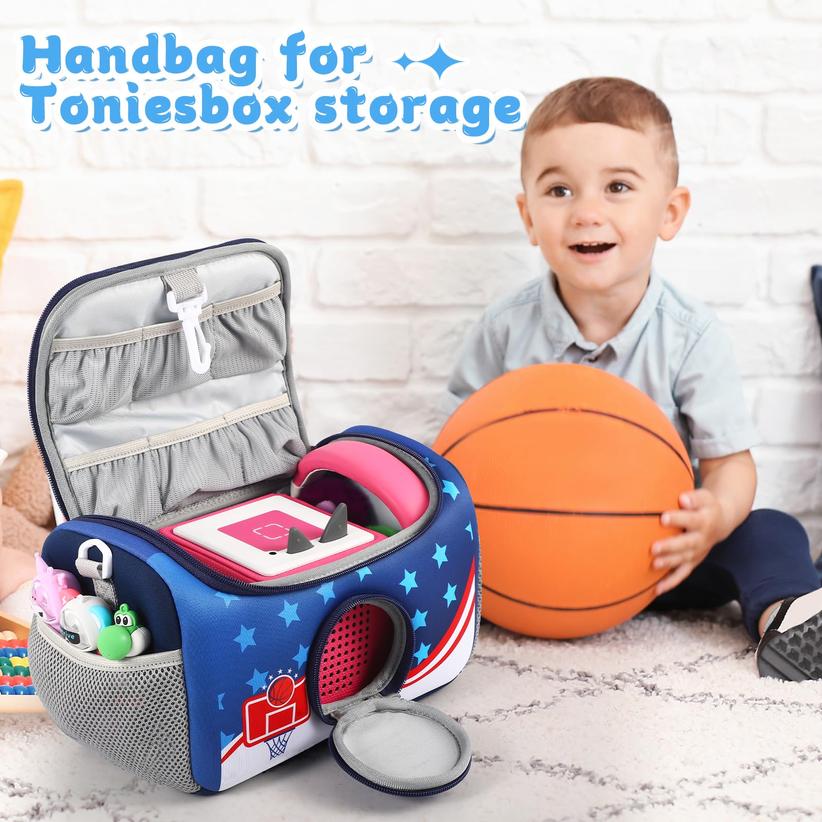 Funda de transporte apta para Toniebox Starter Set, bolsa de almacenamiento compatible con personajes de Tonies, auriculares y accesorios, Blue, Organizador de bolsas