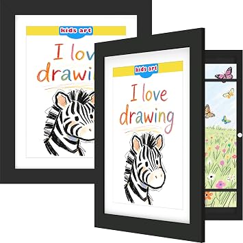 FrameWorks 2-pack, 10" x 12.5" Black Wooden Kids Art Frame with Magnetic Door Display for 3D Artwork, Photos, Crafts Gallery Style Edges Wall Decor for Home, Playroom, Easy Access Frame