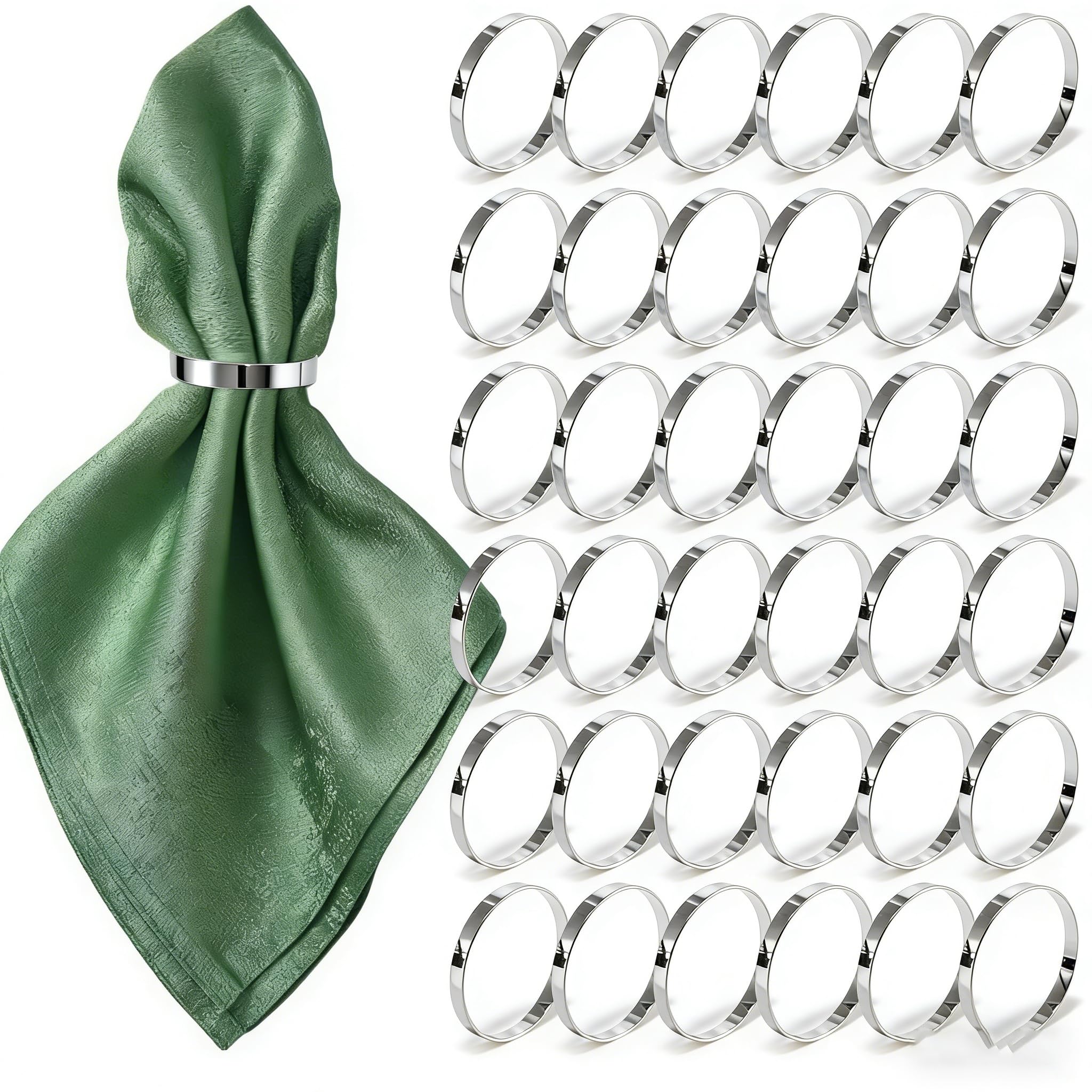 Photo 1 of 100 Pcs Silver Napkin Rings Bulk, Exquisite Round Napkin Ring Buckles, Suitable for Family Dinners, Weddings, Holiday Parties