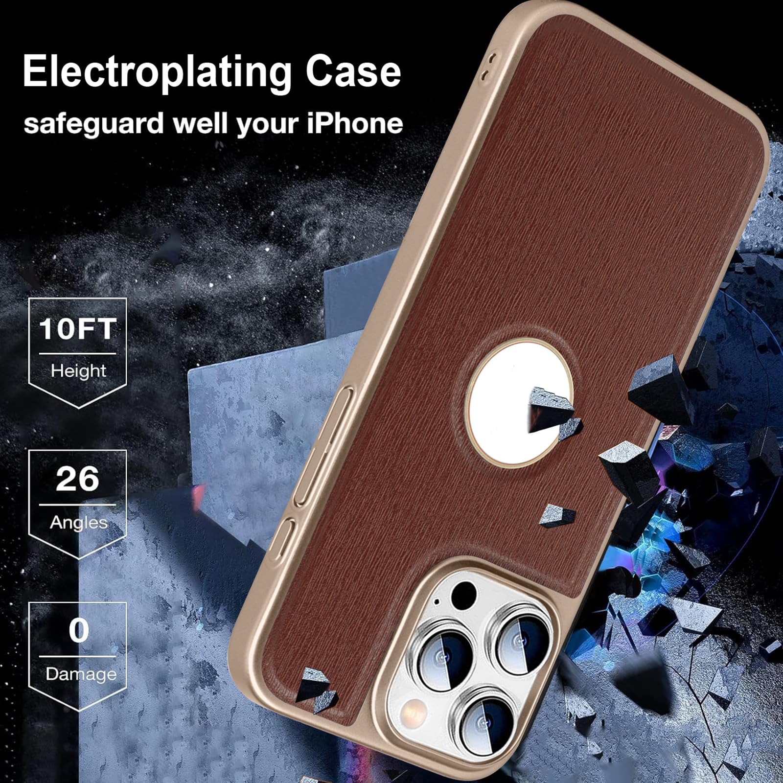 Smukłe etui do iPhone 16 Pro Max/16 Pro/16 Plus/16, wzór kory skóra biznesowa galwanizowane etui z widokiem logo etui ochronne, niebieski, 16